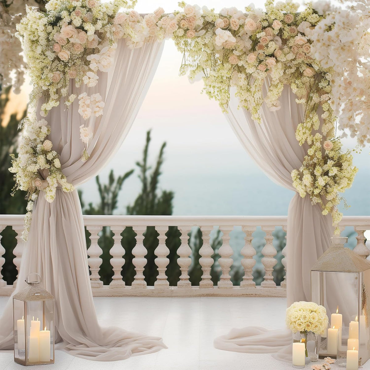 PARTISKY 10ftx7ft Taupe Chiffon Backdrop Curtains, Wrinkle-Free Sheer Fabric Photo Drapes for