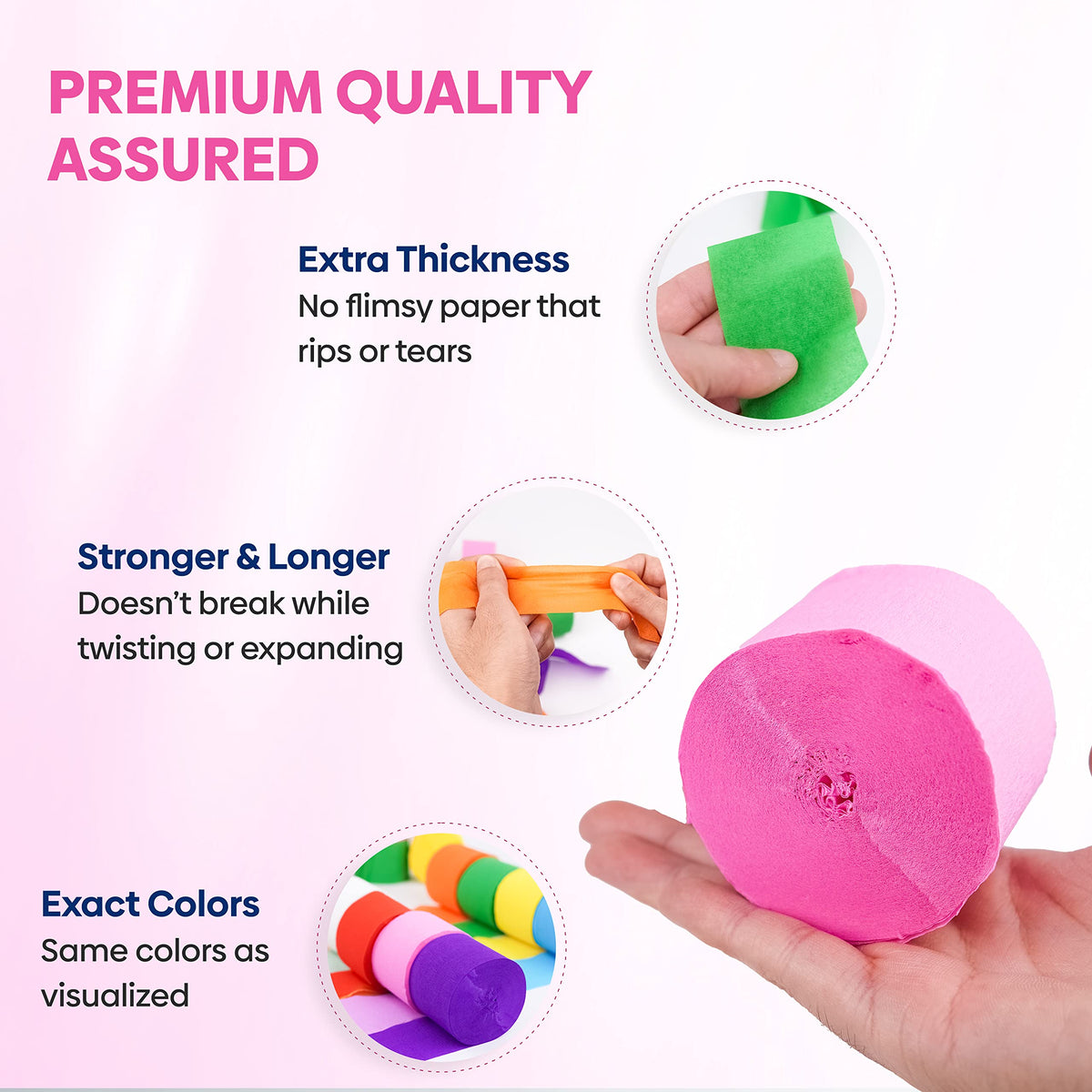 8 Crepe Paper Streamers, 656ft Pack of Rainbow Streamers Party Decorations