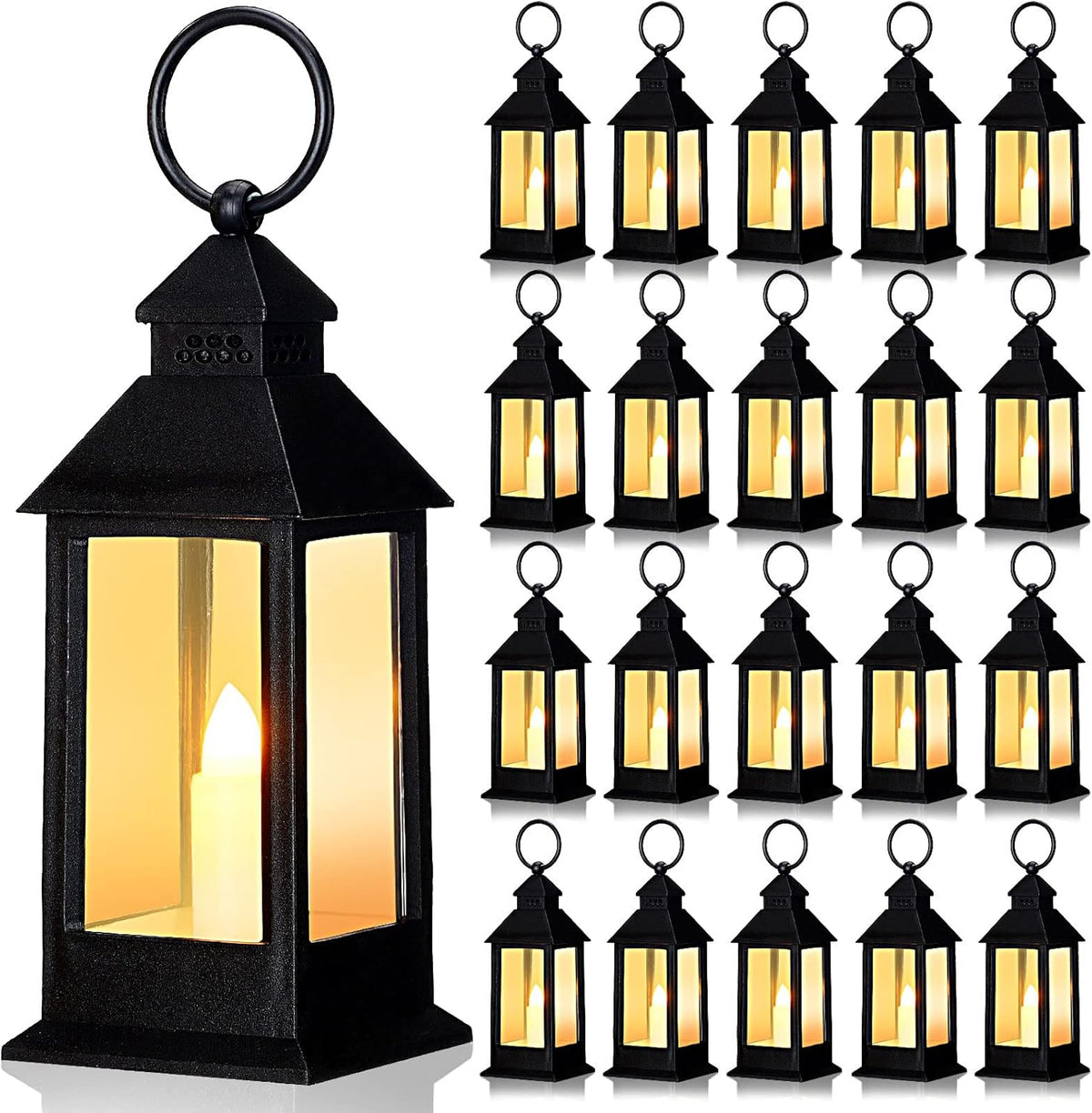 Hoolerry 24 Set Halloween Mini Lanterns with LED Candles 5.5'' Decorative Hanging Small Vintage
