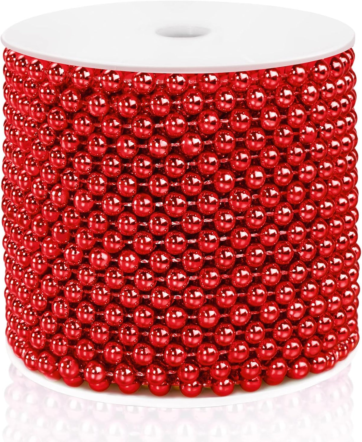 Craft String Pearls 6MM Pearl Bead, 66 Feet Red Faux Pearl Garland Spool Roll Strand Wedding Party