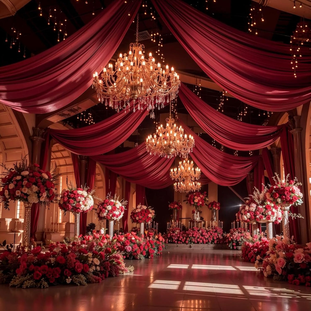 Wedding Arch Draping Fabric, 2 Panels 18FT Burgundy Sheer Backdrop Curtain Chiffon Fabric Drapery