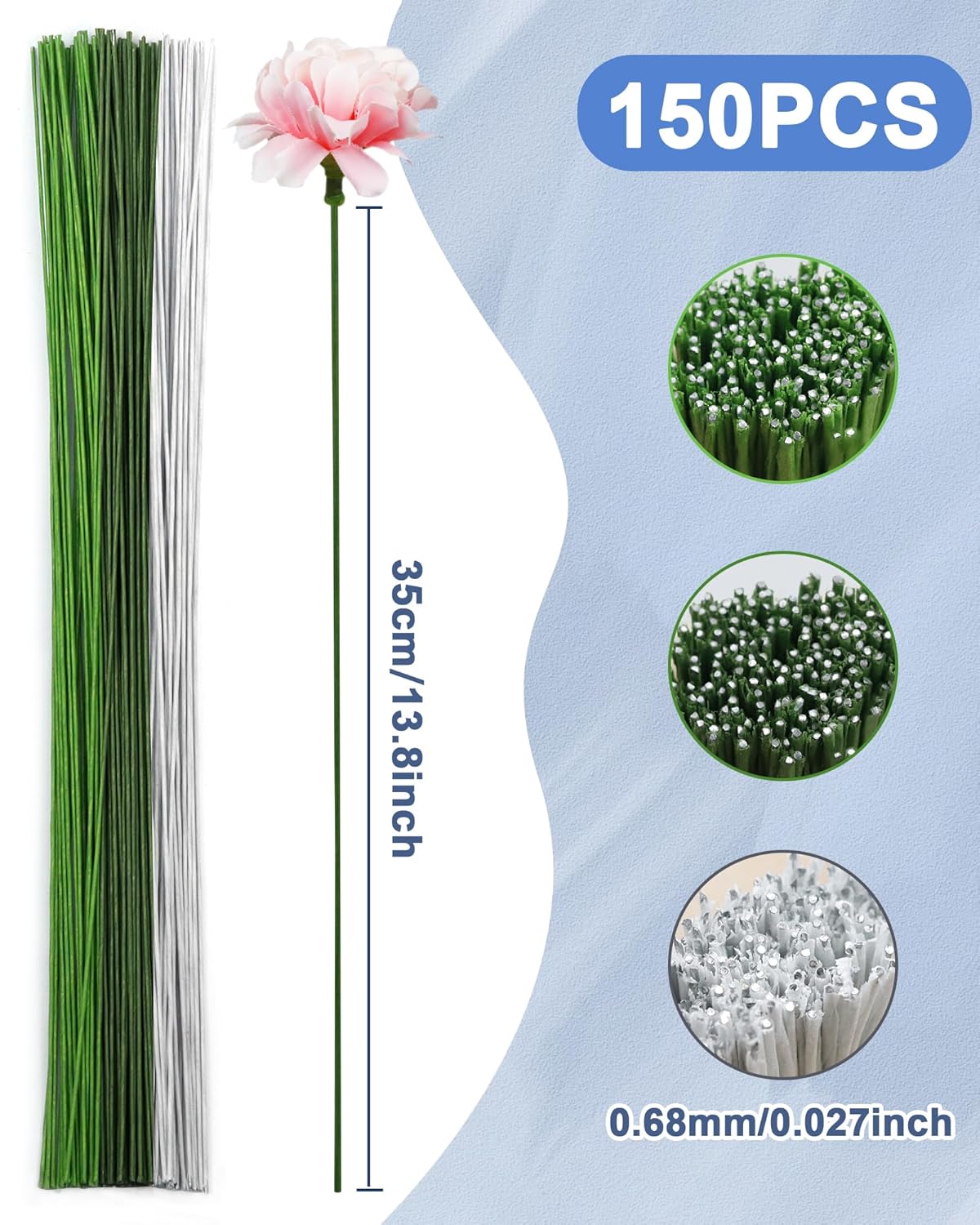 150 PCS FIVEIZERO 26 Gauge MixColor Floral Wire Stems for Artificial Flower Making,Florist