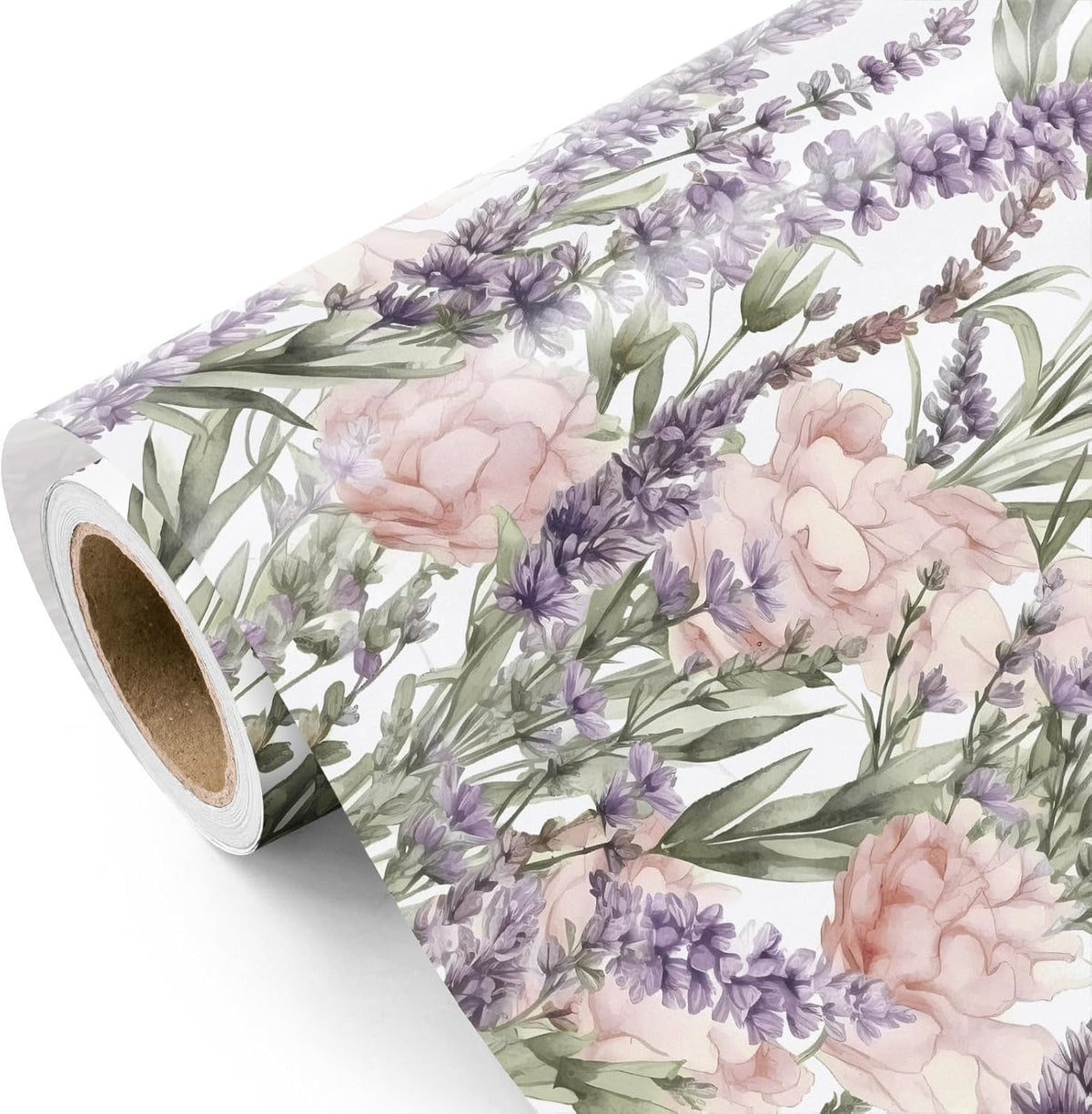 WRAPAHOLIC Floral Wrapping Paper Roll - Mini Roll - 17 Inch x 33 Feet - Lavender Flower Wrapping