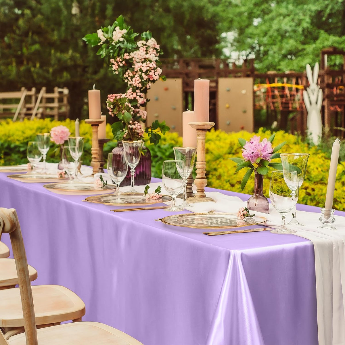 TURSTIN 4 Packs Pastel Rainbow Satin Tablecloth 102 x 58 Inch Overlay Satin Table Cover Rectangle
