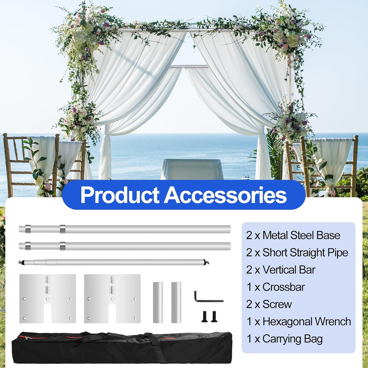 FUDESY Pipe and Drape Stand Kit, 10x10ft Heavy Duty Adjustable Metal Backdrop Frame for