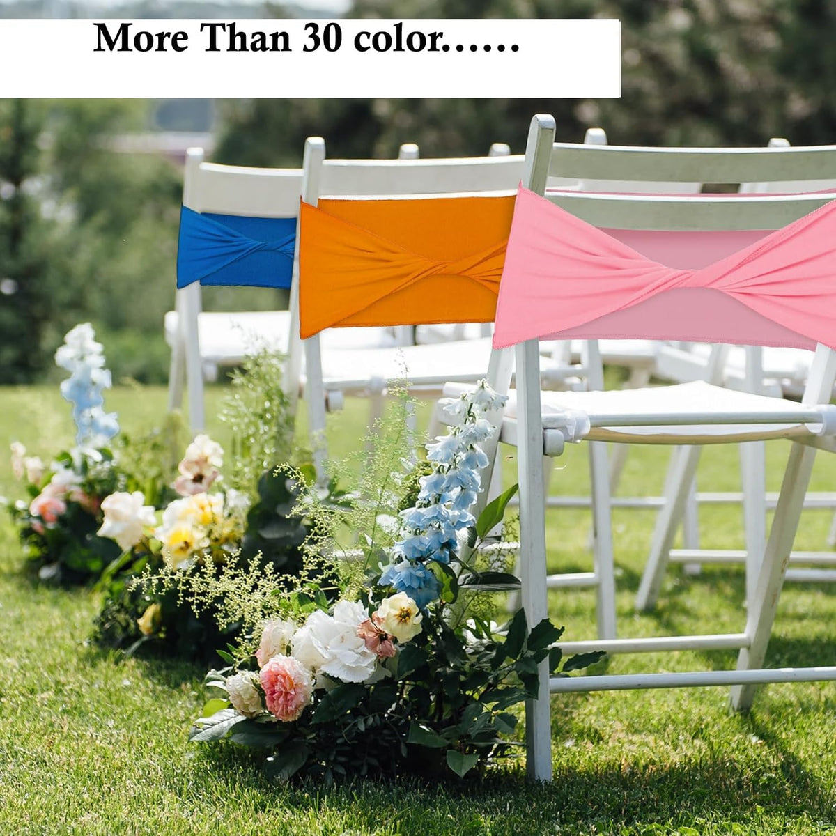 MDS Pack of 50 Spandex Chair Sashes Bows Elastic Stretch Dining Chair Bands Ties Without Slider