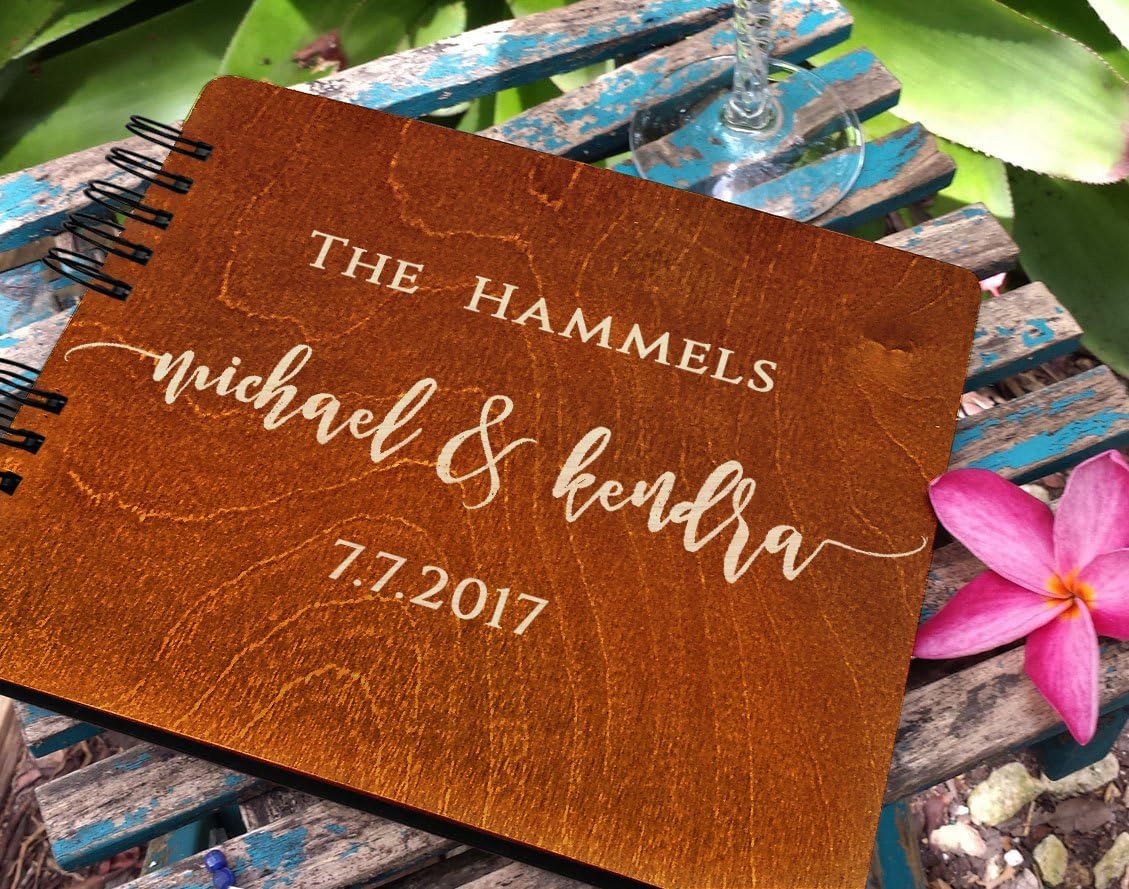 Wooden Wedding Guest Books Personalized (11"x8.5", Oak Wood Stain) Rustic Charm Custom Wedding
