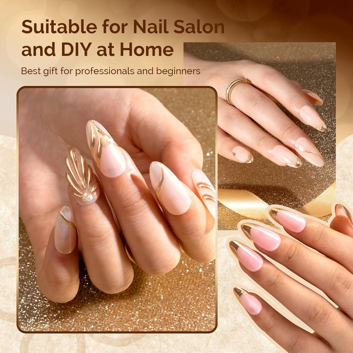MelodySusie Champagne Gold Chrome Nail Powder for Gel Nails,Metallic Mirror Effect Pigment Stylish