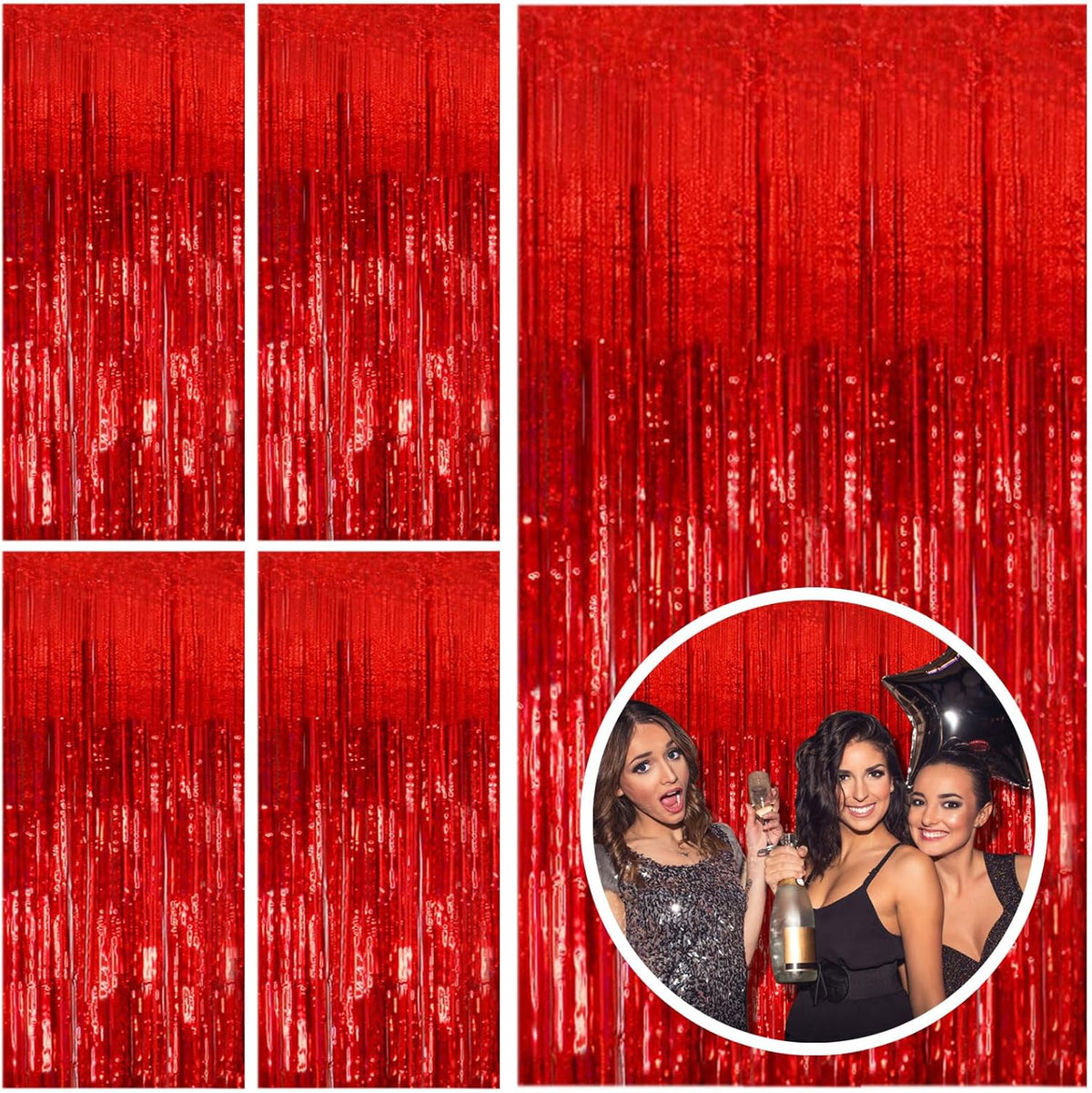 5 Pack Red Streamers Party Backdrop Christmas Decorations Foil Fringe Backdrop Curtains Carnival