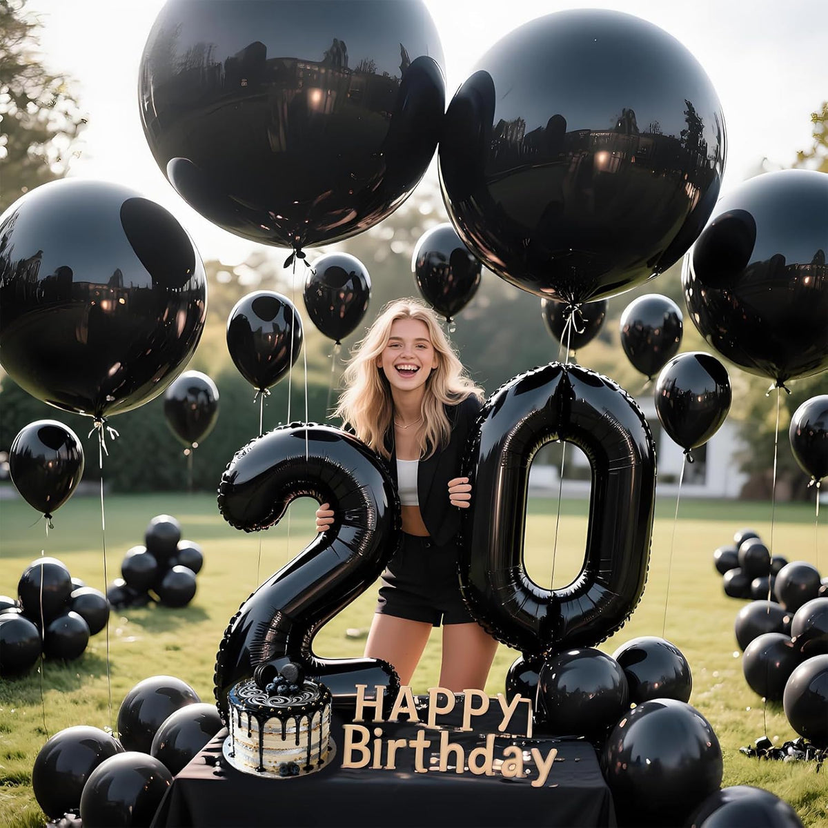 KAWKALSH Black Balloons 9pcs 36 Inch Extra Large Big Jumbo Giant Matte Black Latex Helium Balloons