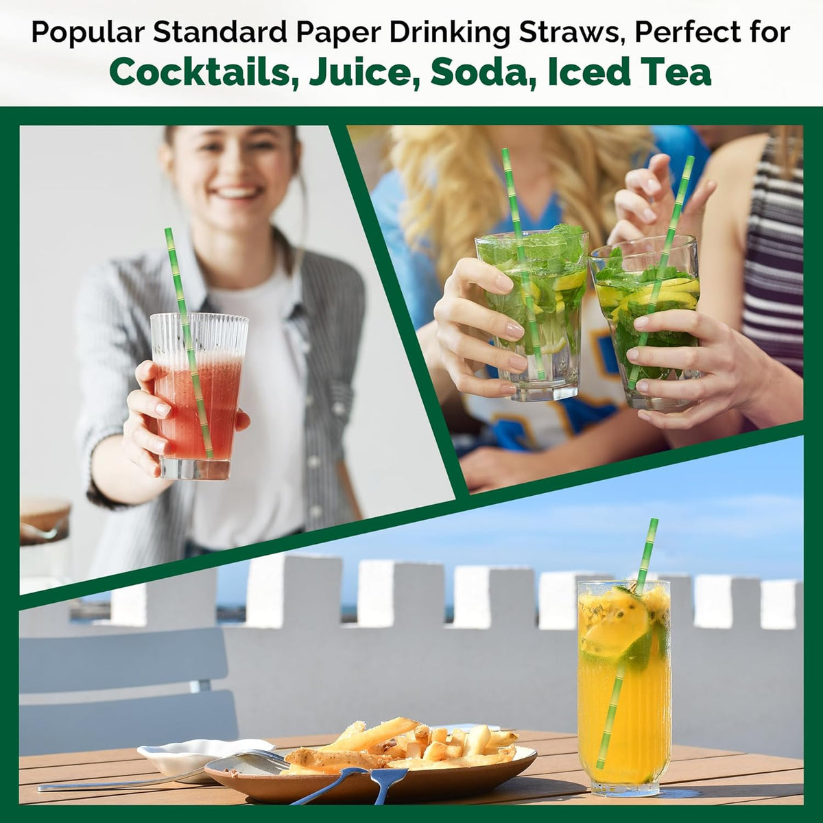 [1000 Count] Green Bamboo Paper Straws for Drinking, 7.75" x 0.24", 100% Biodegradable
