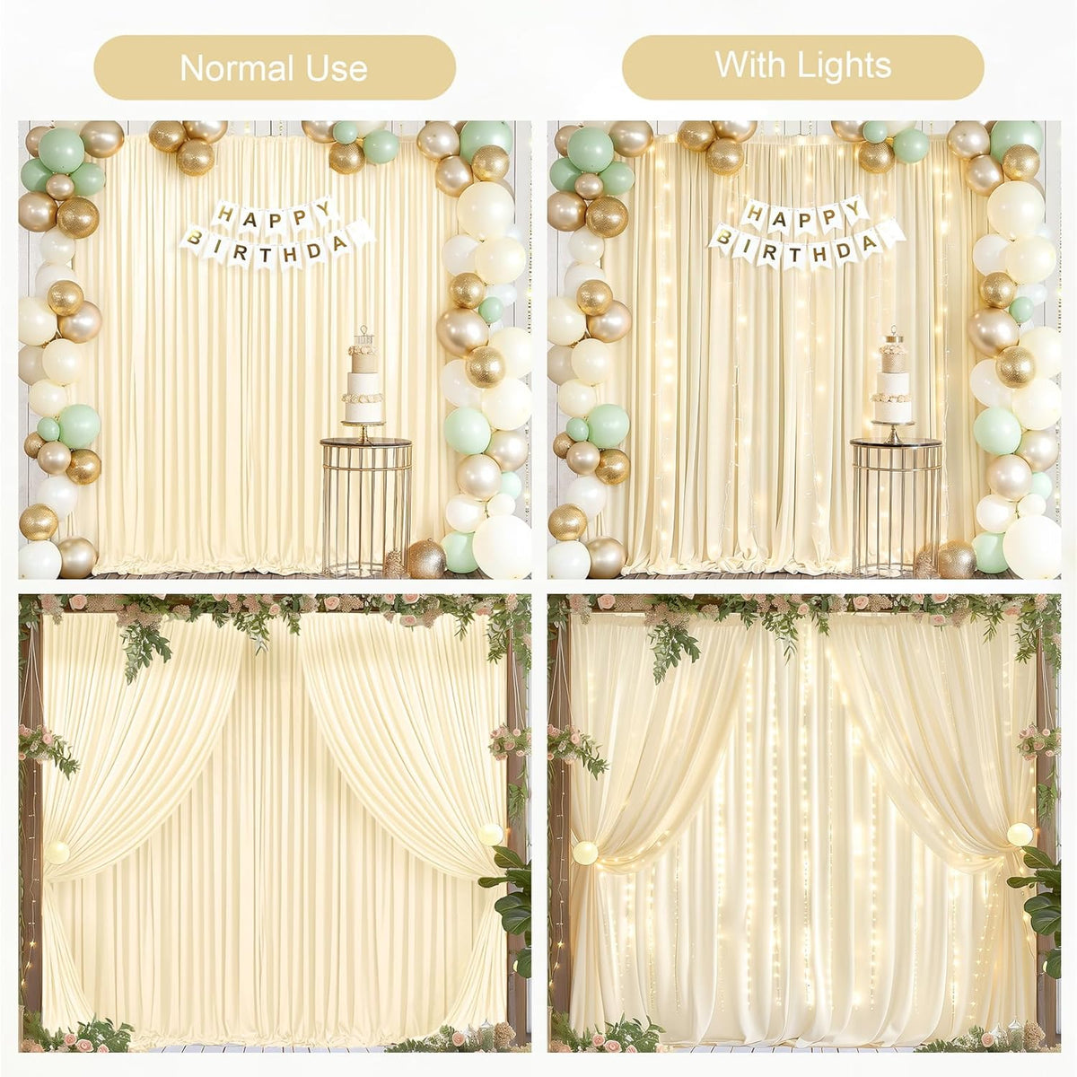 Light Champagne Backdrop Curtains with Lights String for Parties,10x10FT Wrinkle Free Wedding Photo