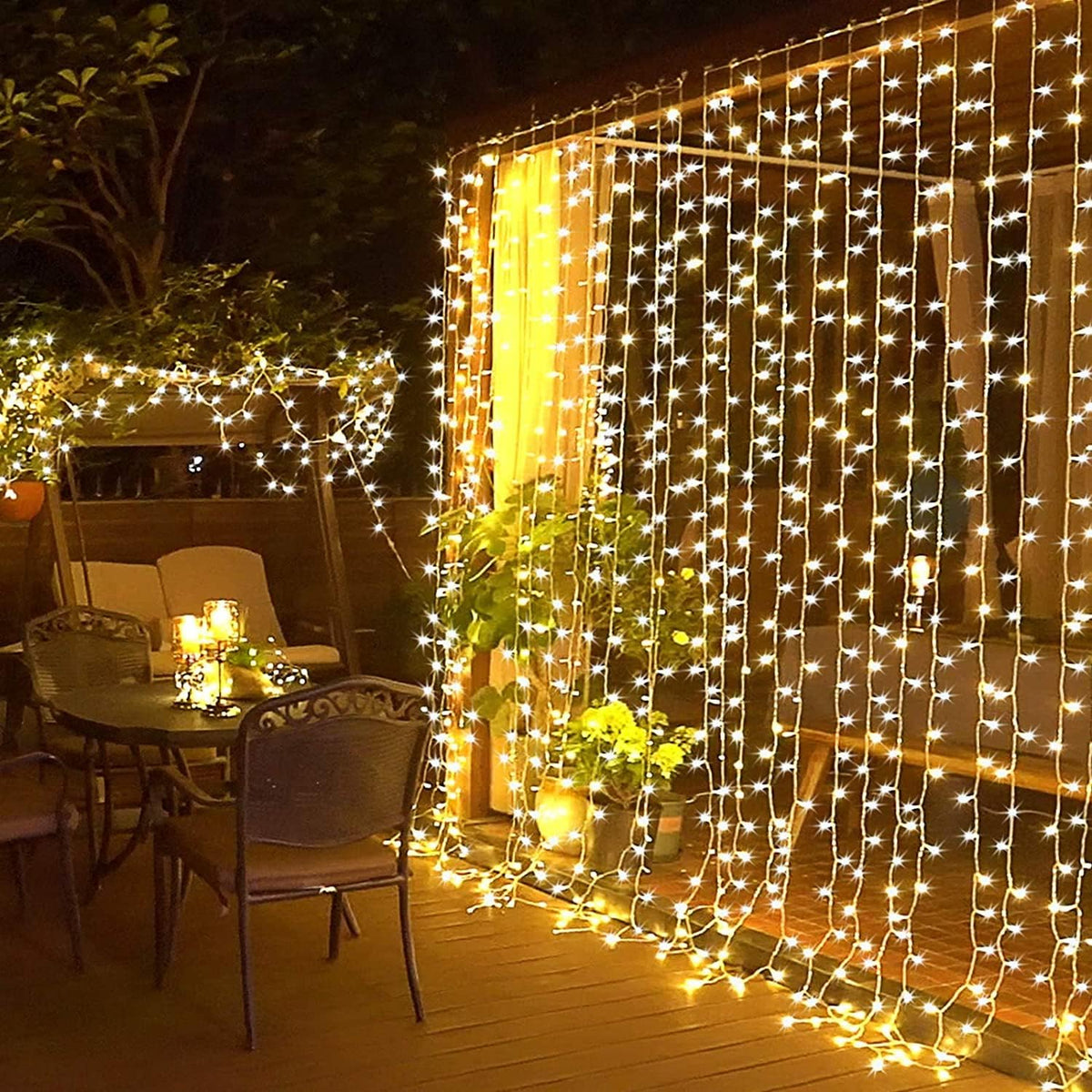 JMEXSUSS 300 LED Remote Control Christmas Curtain Lights, Plug in Fairy Curtain Lights Outdoor