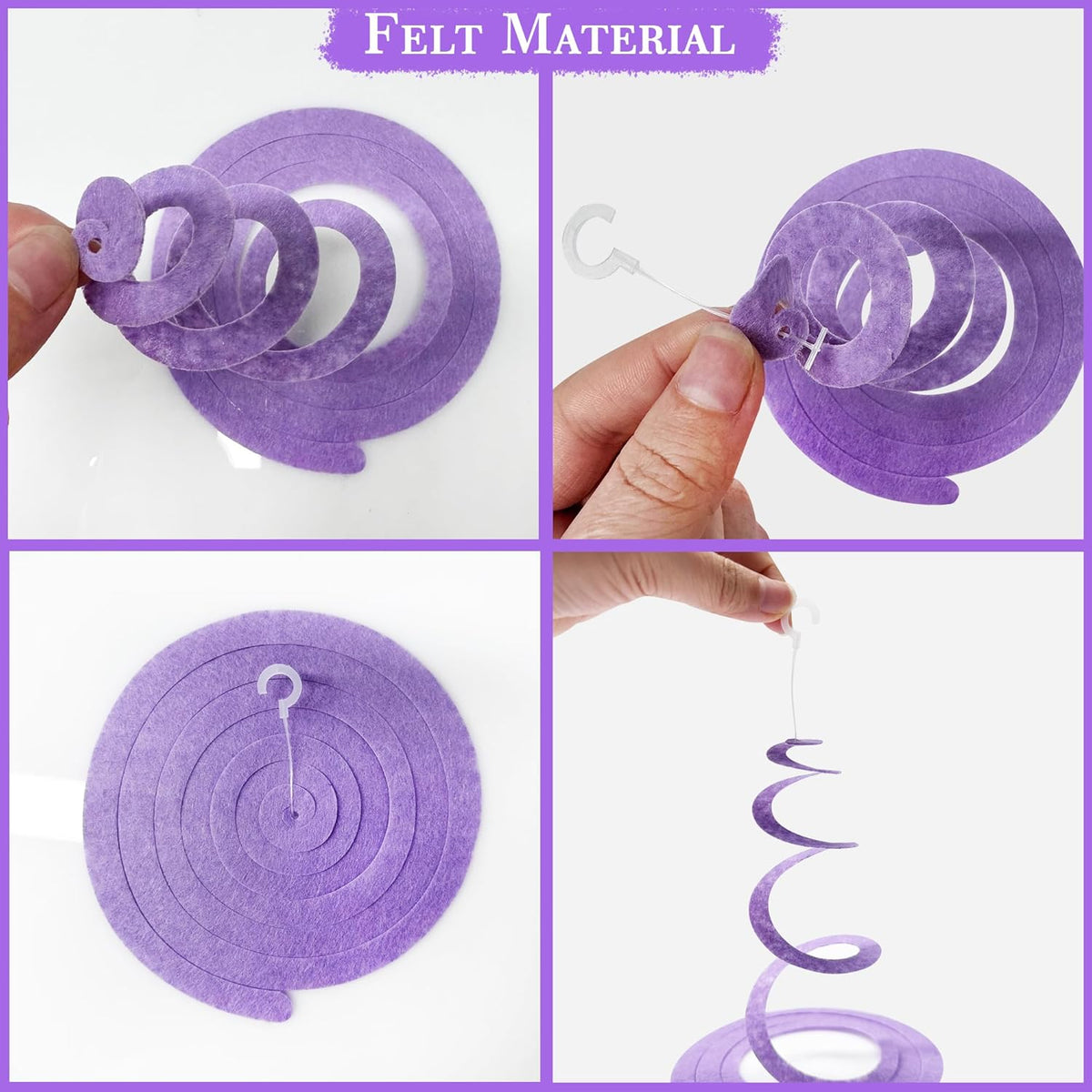 36Pcs Purple Hanging Swirl Decorations Ombre Purple Felt Swirl Streamer Spiral Ceiling Garland for