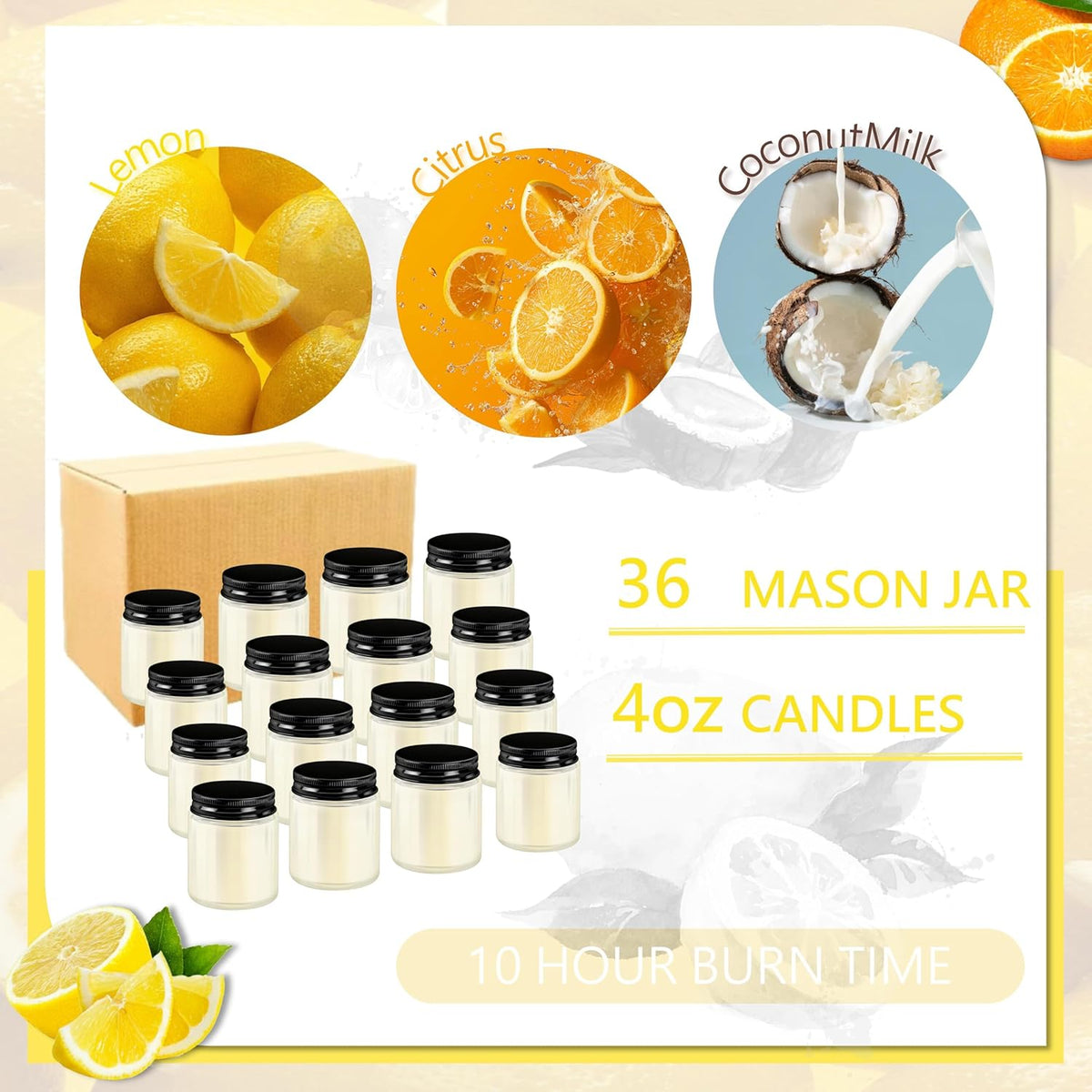 ACITHGL 36 Pcs 4oz Mini Mason Jar Candles Small Scented Candles Bulk Aromatherapy Ideal Souvenir