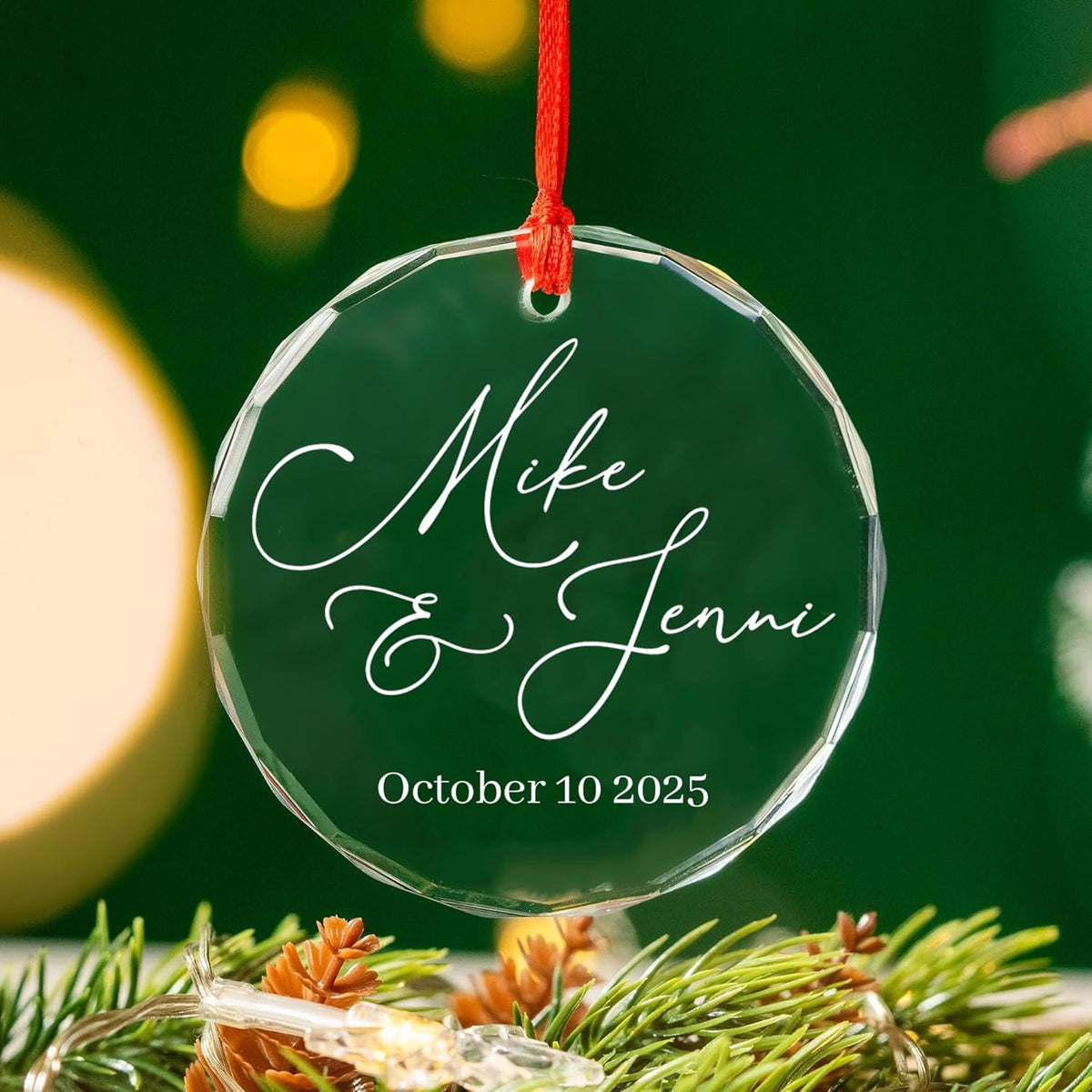 Personalized Glass Ornament 2025 for Married Couples with Name, Custom Wedding Keepsake Gift for