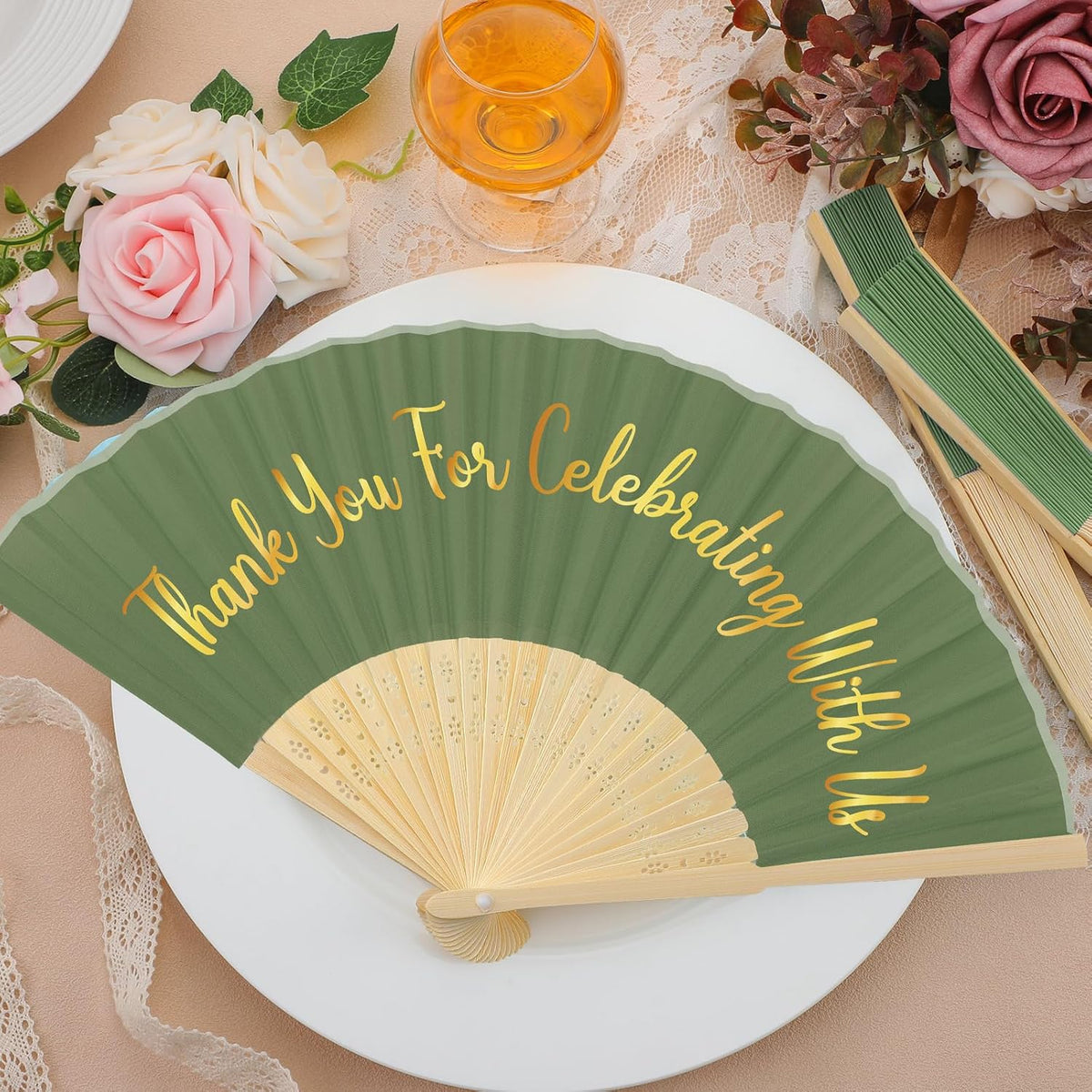 Jetec 50 Pcs Wedding Fans for Guests Bulk Silk Hand Fans Handheld Folded Thank You for Celebrating
