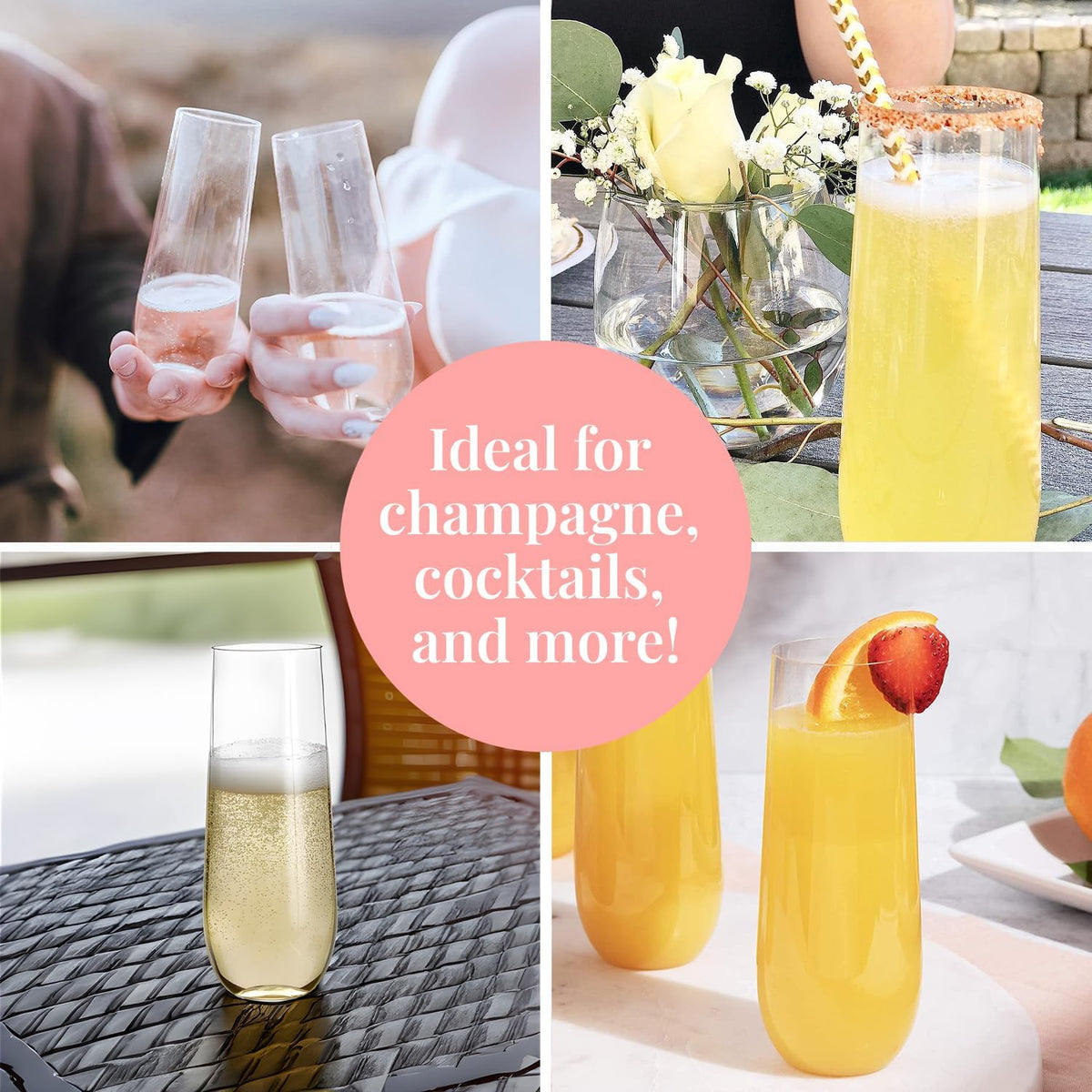 Prestee 48 Pack Plastic Champagne Flutes 9 oz - Stemless Disposable Champagne Flutes for Cocktails