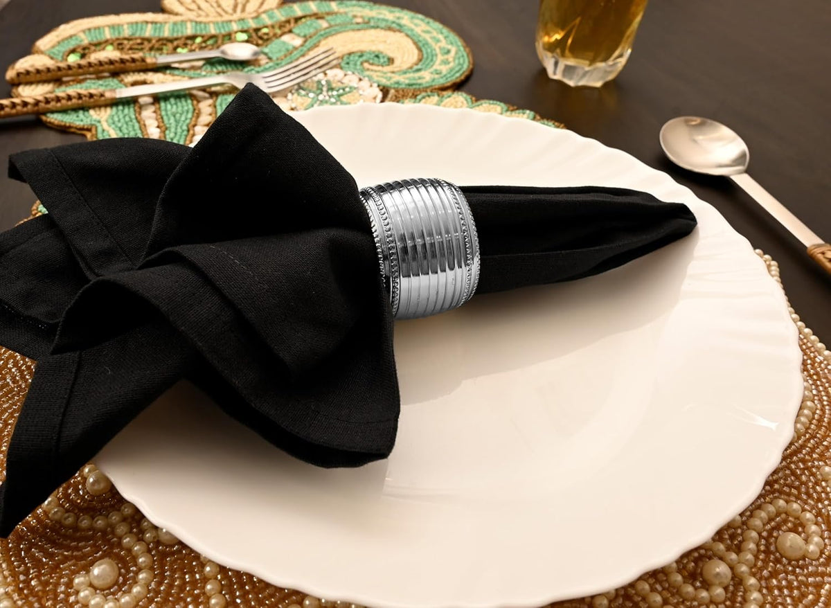 Silver Napkin Rings Set of 12, Beaded Napkin Rings - Rust Resistant, Durable Heavy Duty Napkin