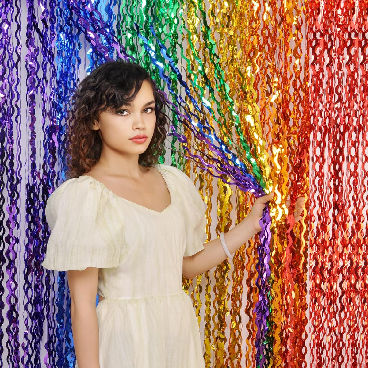 3 Pack Rainbow Foil Curtains - 3.3x6.6ft Metallic Streamers Tinsel Curtains Background for Photo