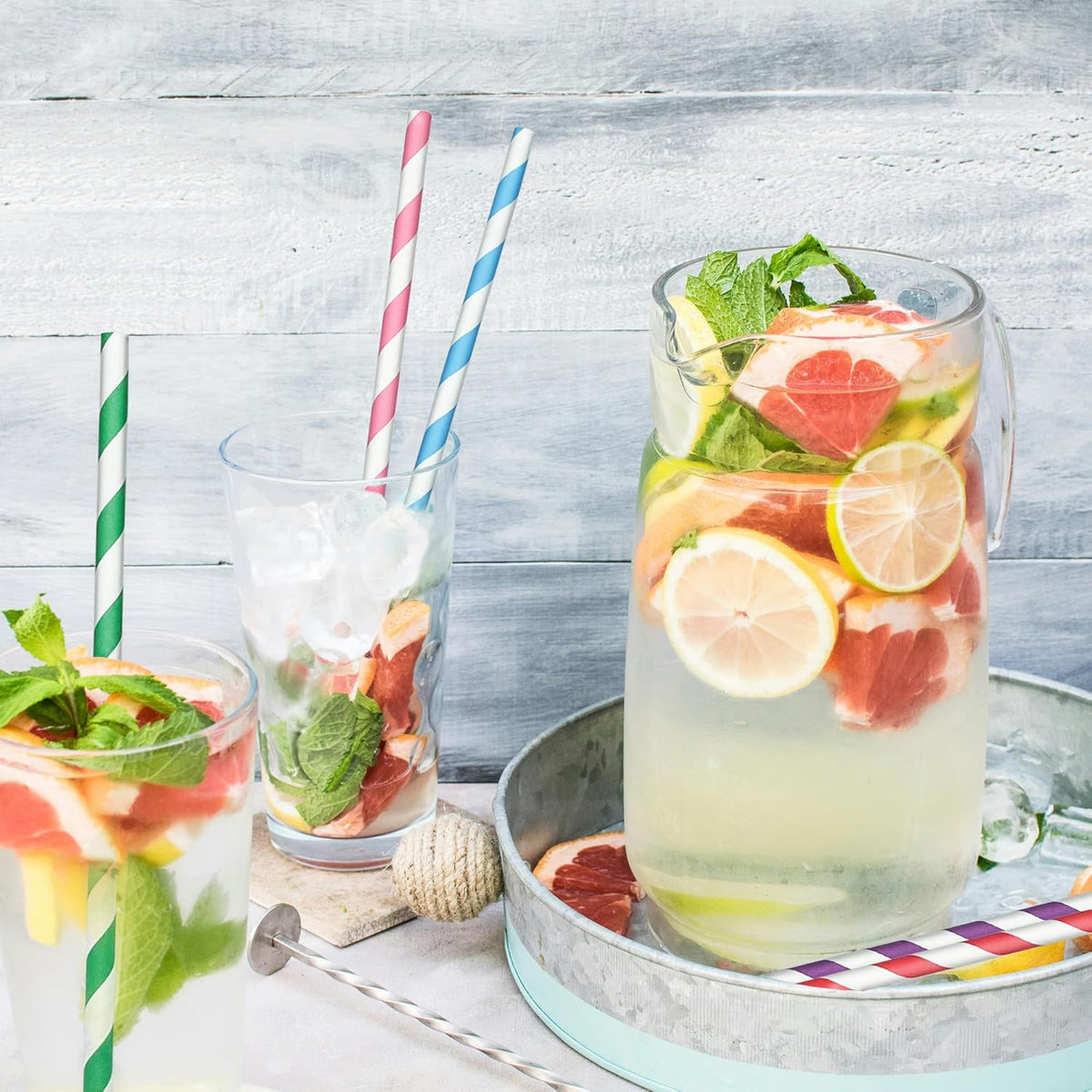 200 Striped Paper Straws, Biodegradable Disposable Drinking Colorful Straws for Birthdays, Coffee
