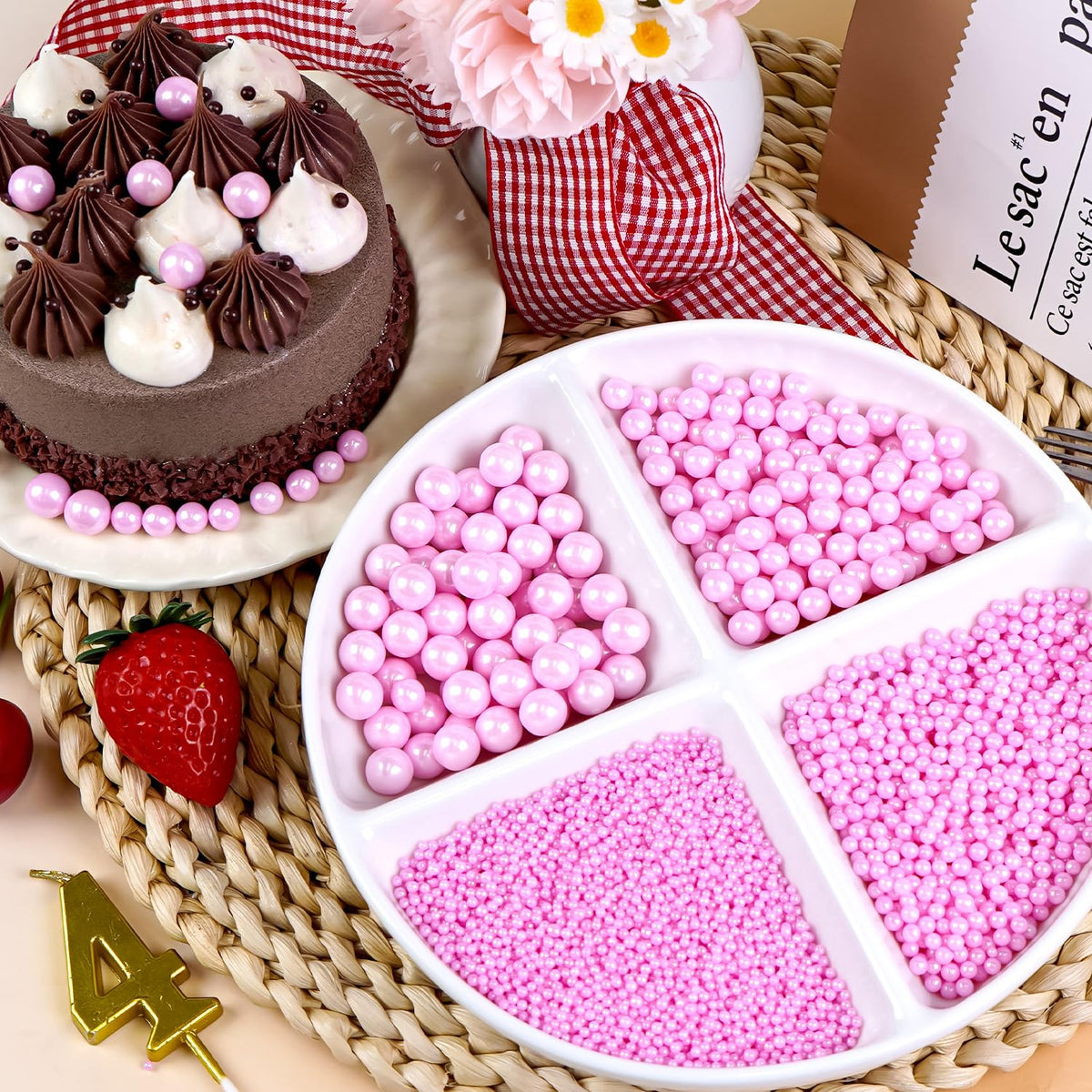 Dazzjoy Edible Pink Pearls Sugar Sprinkles, 150g/5.29oz, Pink Pearl Sprinkles for Cake Decorating