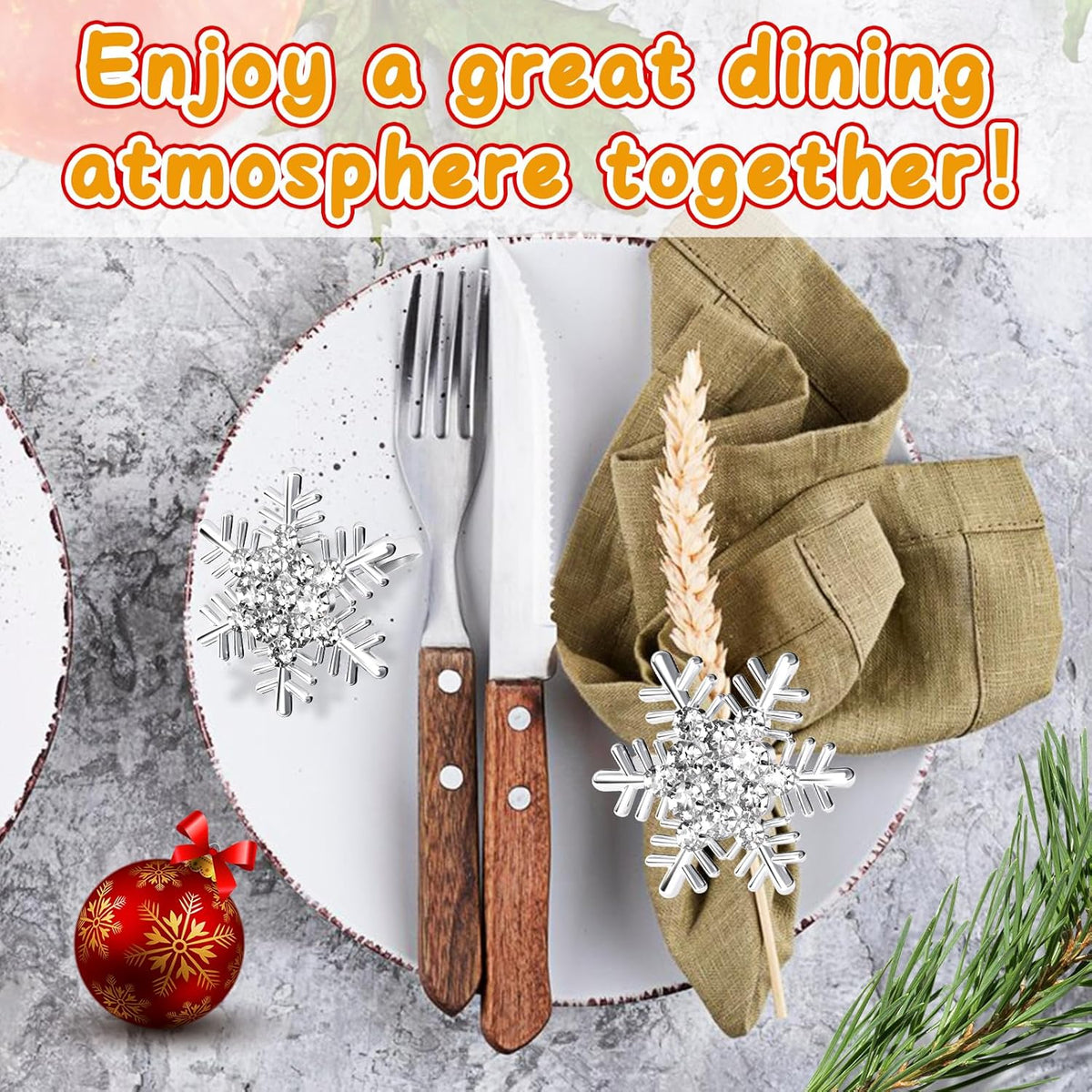 Halatool Christmas Silver Snowflake Napkin Rings Set of 6, Dinner Table Napkin Holder for Christmas