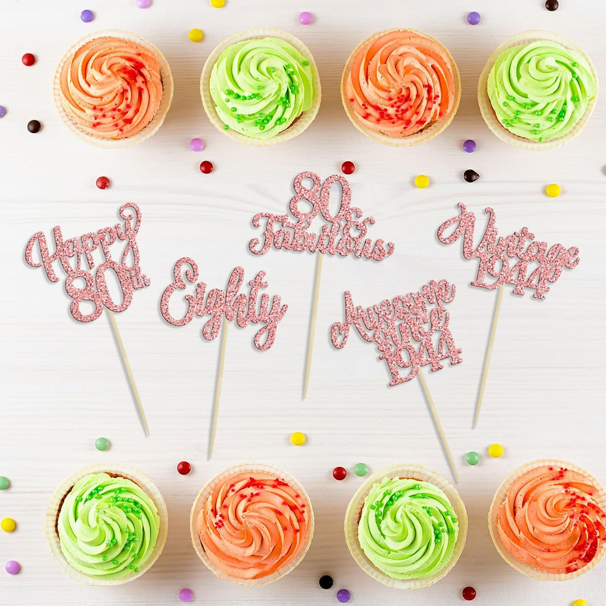 30Pcs Vintage 1944 Cupcake Toppers Glitter Eighty 80 Fabulous Happy 80th Birthday Cupcake Picks
