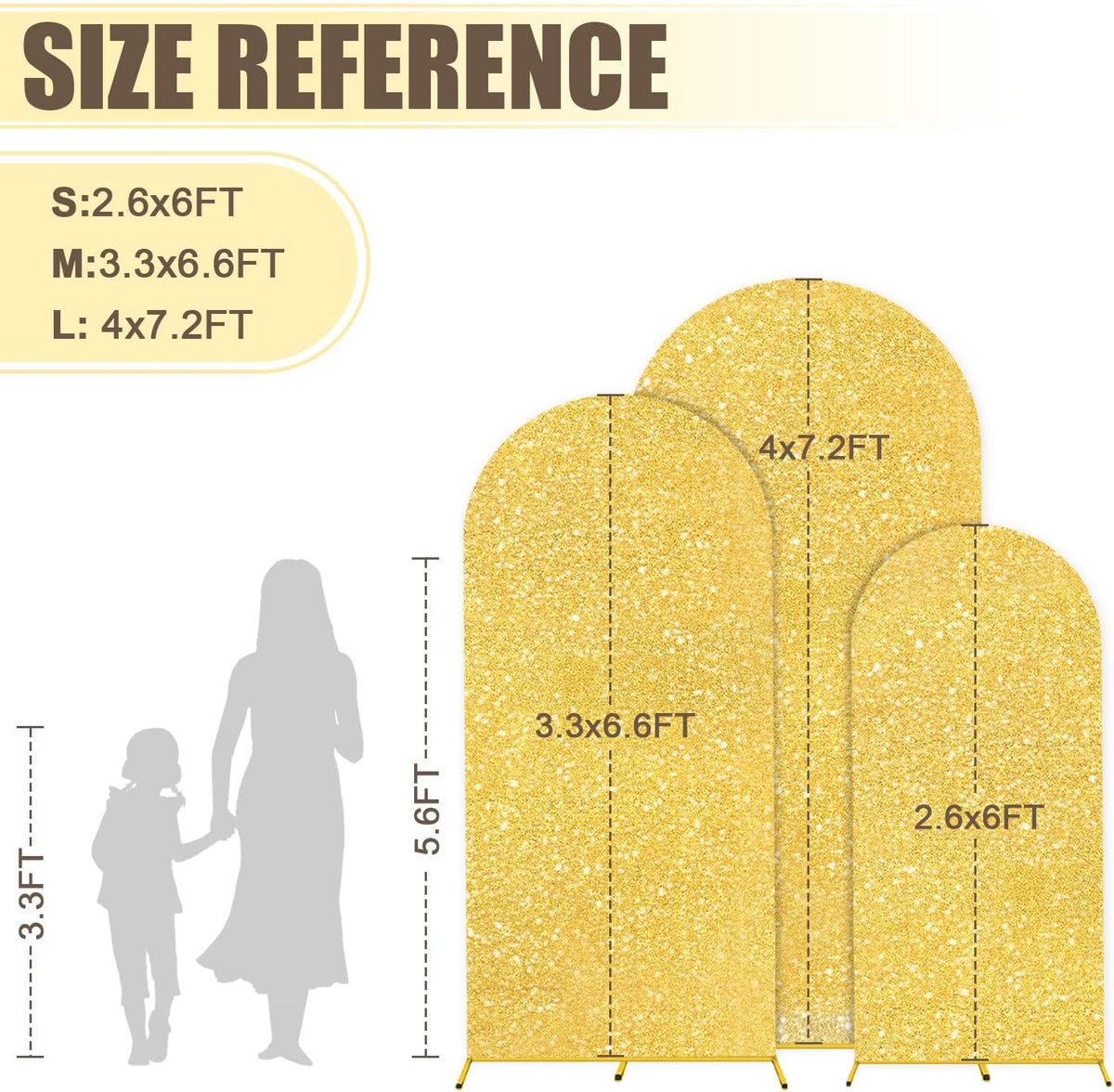 MODFUNS Metal Arch Backdorp Stand and Cover Set 6&6.6&7.2ft Gold Sequins Arch Backdrop Cover Set of