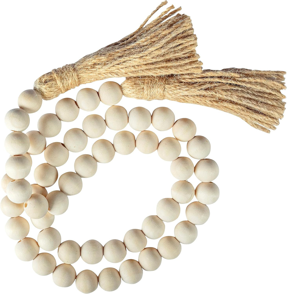 Decorative Wood Bead Garland Home Decor, Farmhouse Garland Beads with Tassel, Wooden Tier Tray