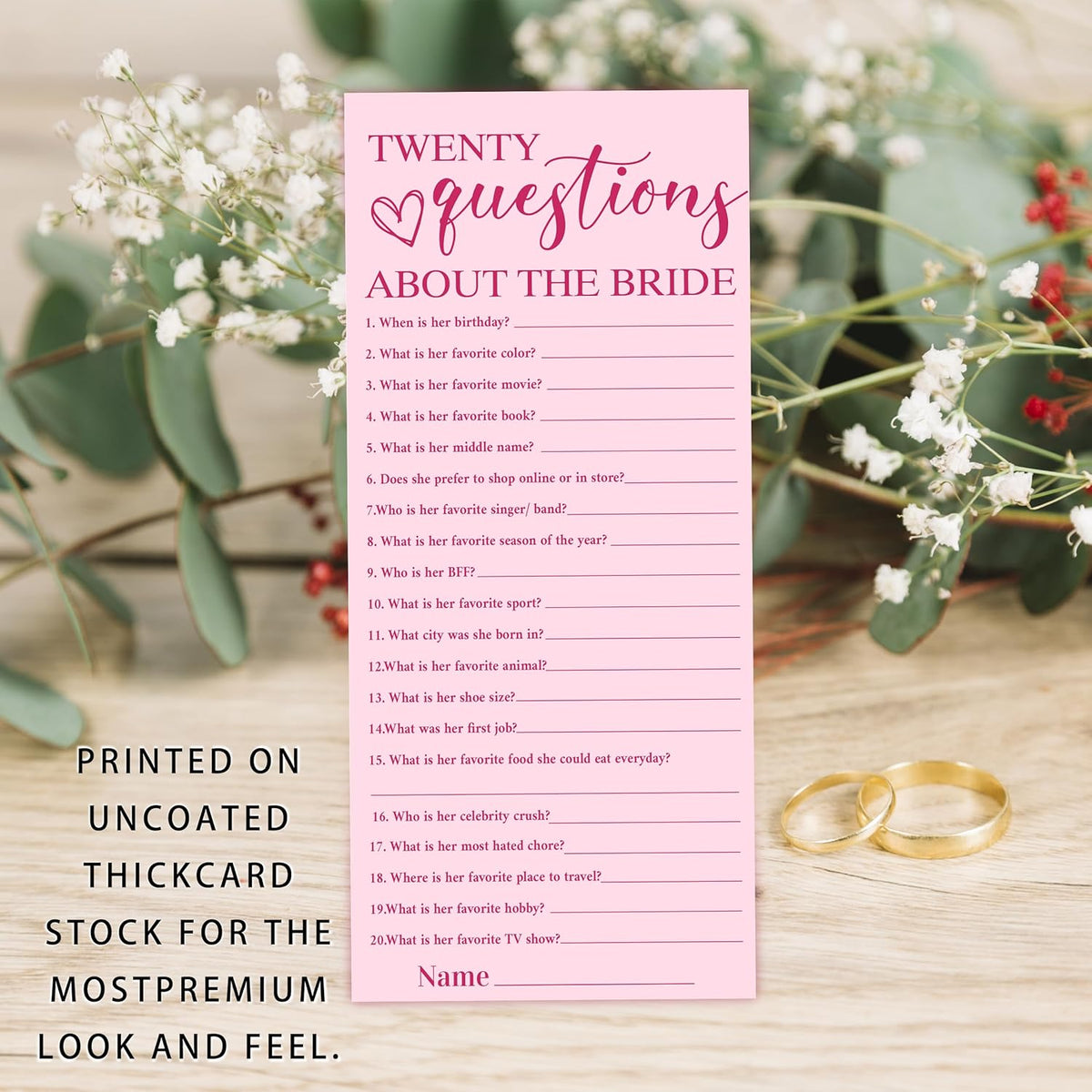 4x9 Inch Wedding Party Games, Bridal Shower Cards, 25 Pink Bridal Shower Games for Wedding