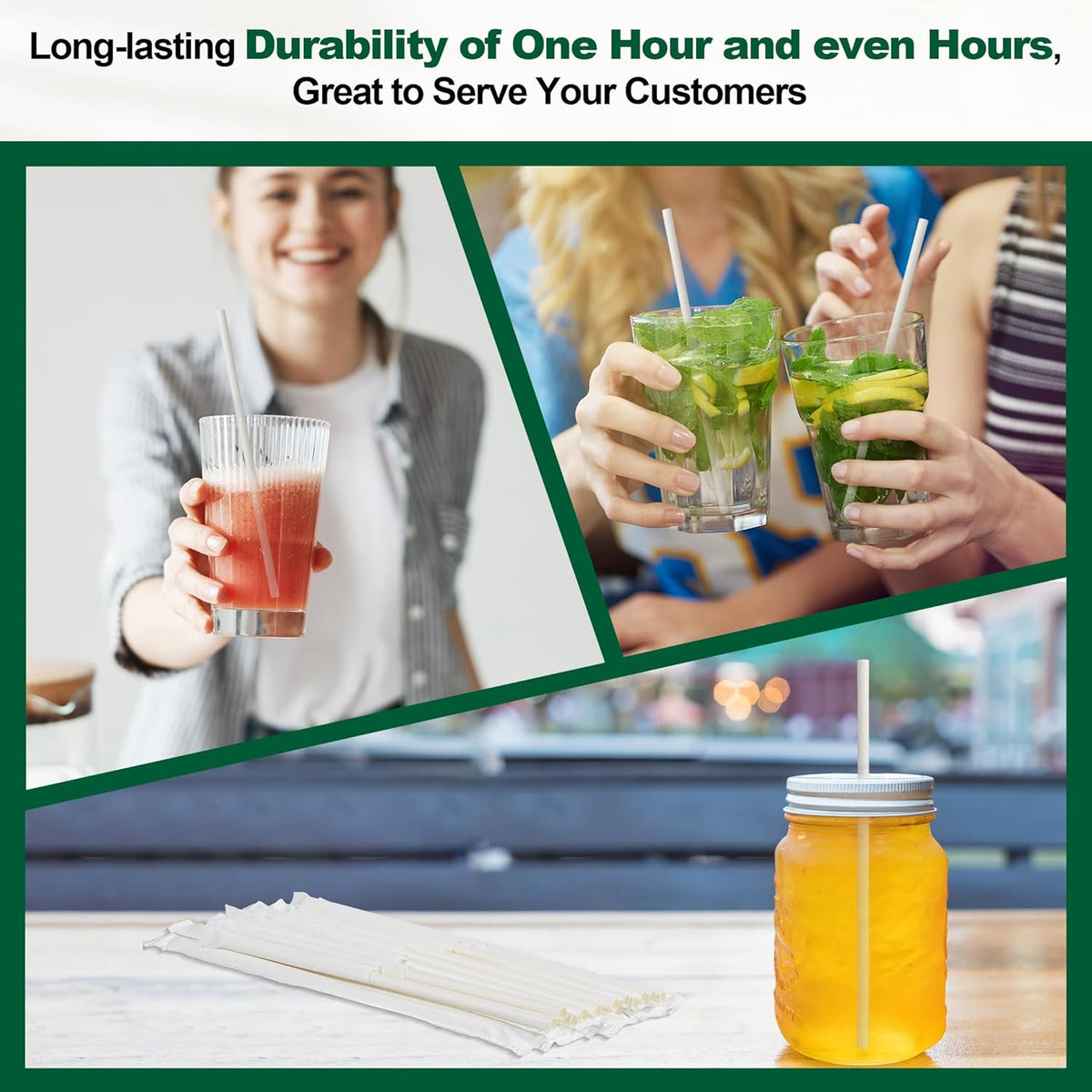 7.75 Inch Disposable Paper Drinking Straws Bulk Individually Wrapped, 0.24" Dia. (Plain White, 400