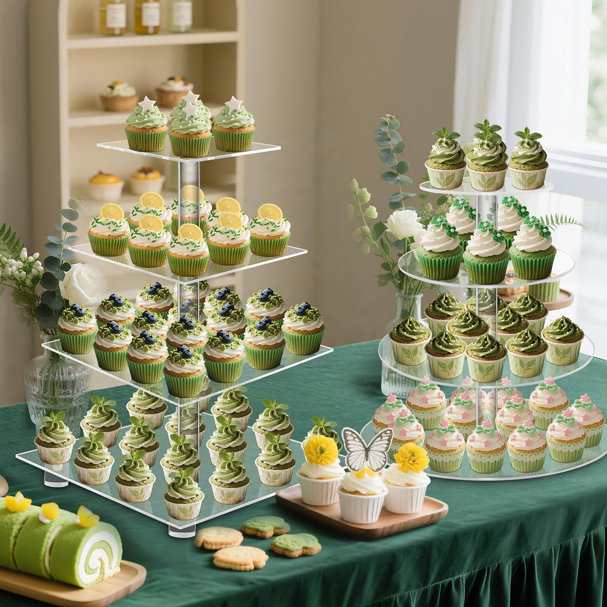 YestBuy 4 Tier Acrylic Cupcake Stand with Base, Cake Stand, Premium Cupcake Holder, Acrylic Cupcake