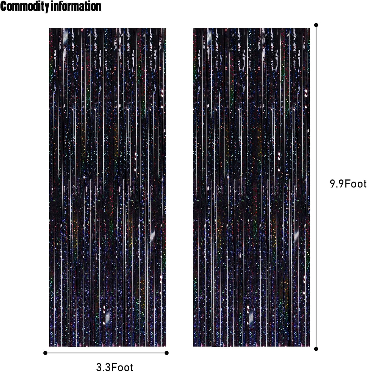 CANREVEL 2 Pack 3.3x8.2 Feet Laser Black Foil Fringe Backdrop Curtains, Tinsel Streamers Birthday