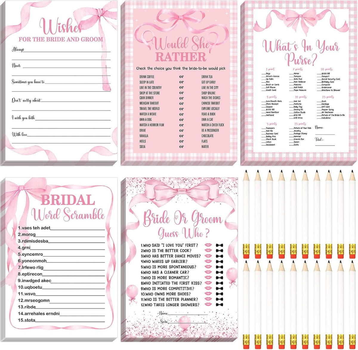 Teling 145 Pieces Bridal Shower Game Bridal Shower Favors Set Wedding Games Cards and Pencils for