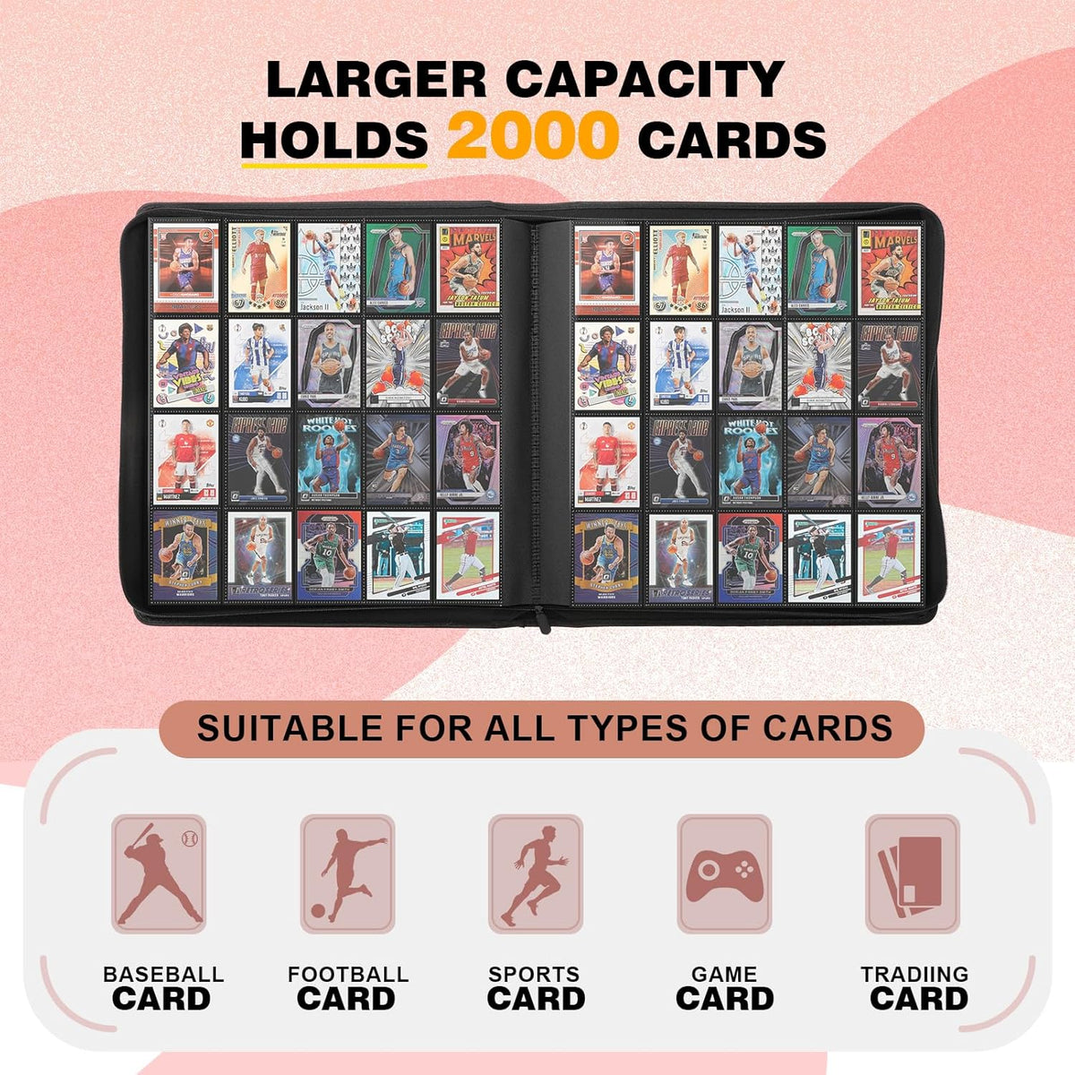 20-Pocket Card Binder, Trading Card Binder Holds 2000 Cards, Premium Zippered Trading Card Album
