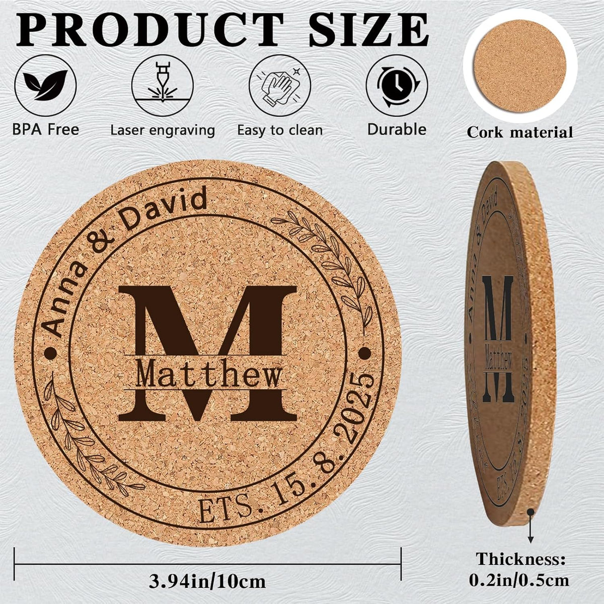 Custom Coasters Personalized Cork Coasters Bulk with Logo Wedding Personalized Cork Natural Wood
