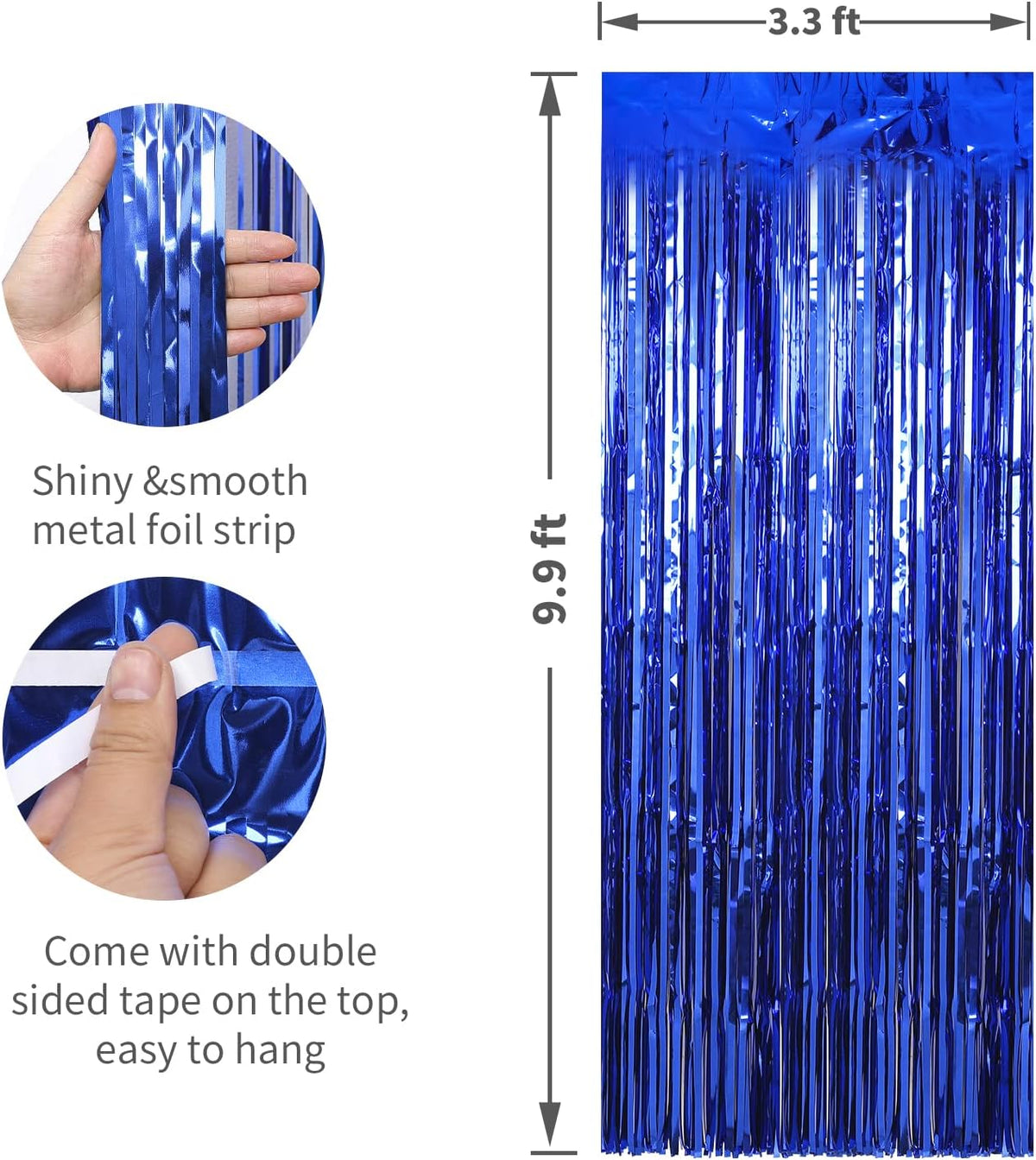 Crosize 4 Pack 3.3 x 9.9 ft Dark Blue Foil Fringe Curtains Party Decorations, Blue Tinsel Curtain