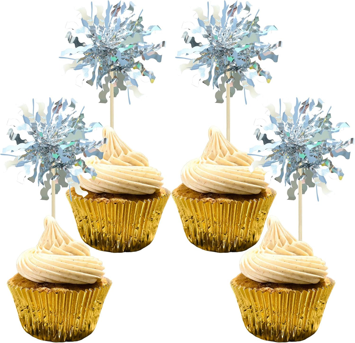 Gyufise 30Pcs Foil Firework Cupcake Toppers Sparkle Tinsel Cake Toppers Tinsel Drink Cake