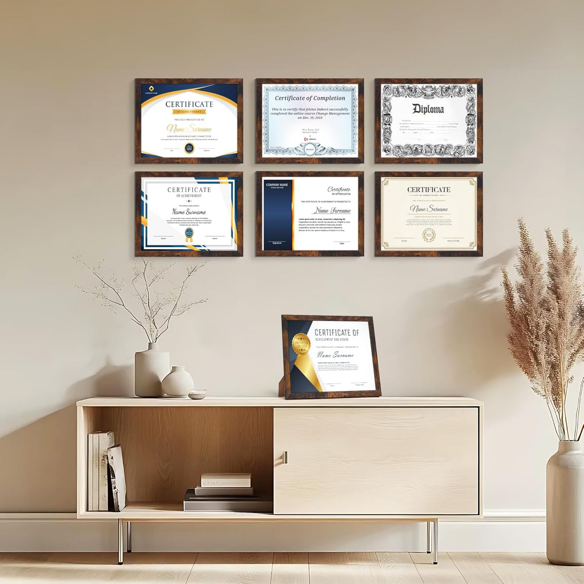PETAFLOP Bulk 8.5 by 11 Picture Frame Certificate Document Frame Set of 18, Brown Frames for Wall