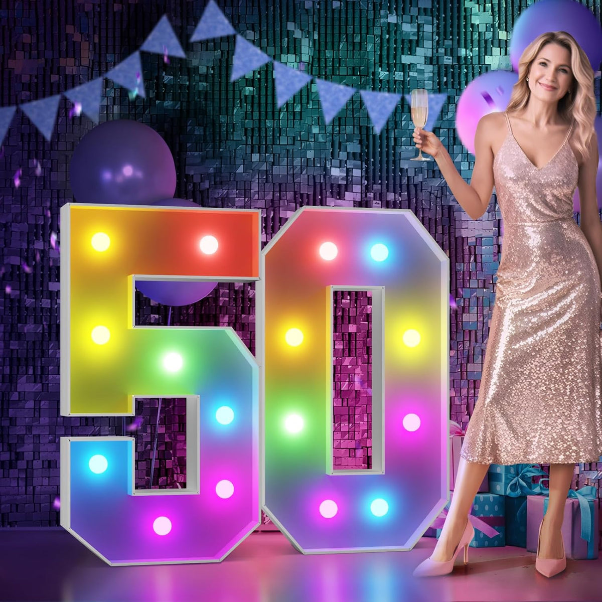 Marquee Numbers 50th-Birthday Decoration: Colorful 3FT Large Light Up 50 Year Old Birthday