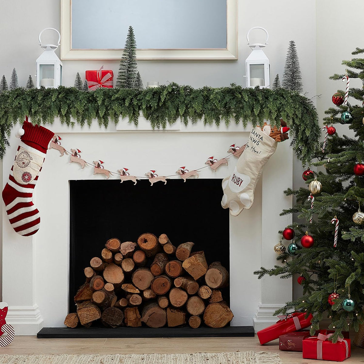 Realistic Christmas Garland for Mantle 9FT Real Touch Thick/Lush Artificial Cedar Garlands