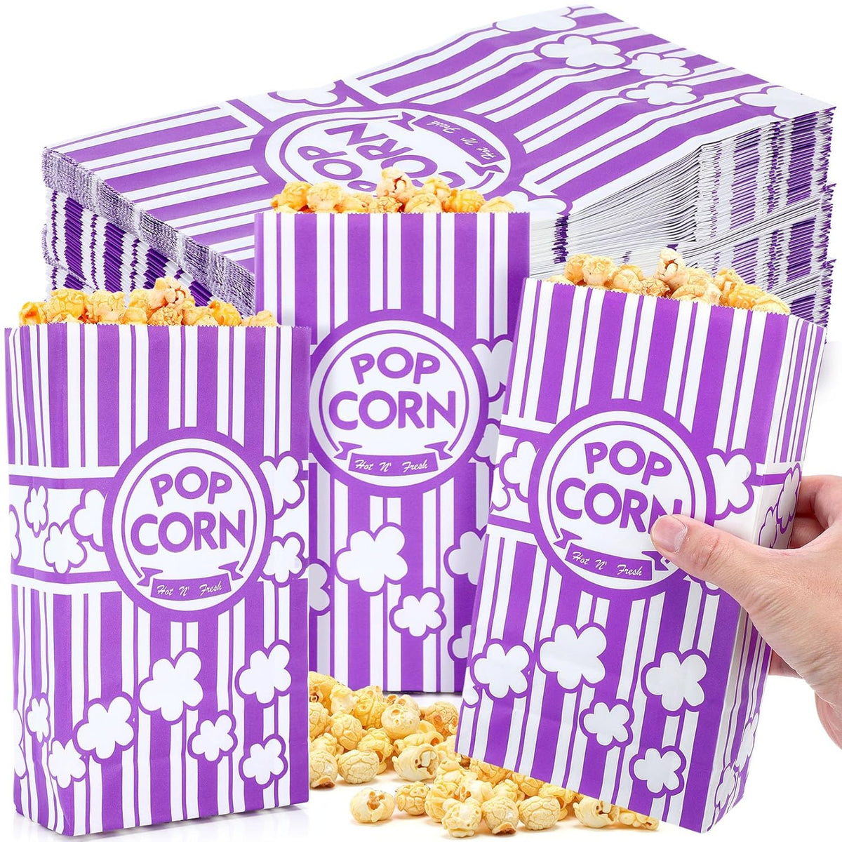 Leinuosen 200 Pcs Paper Popcorn Bags Bulk 2 oz Large Flat Bottom Boxes Disposable Container Sleeve