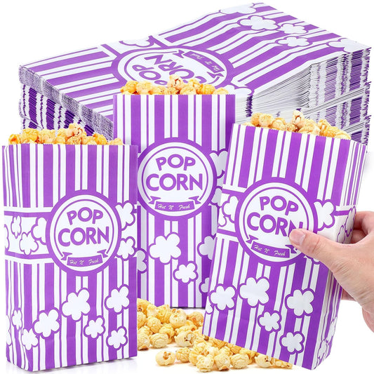 Leinuosen 200 Pcs Paper Popcorn Bags Bulk 2 oz Large Flat Bottom Boxes Disposable Container Sleeve