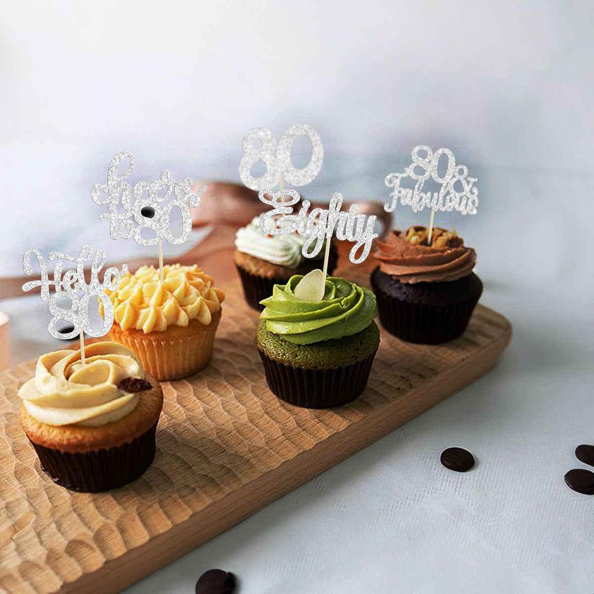 30Pcs Happy 80th Birthday Cupcake Toppers Eighty Cheers to 80 Years Old Birthday Cupcake Picks for