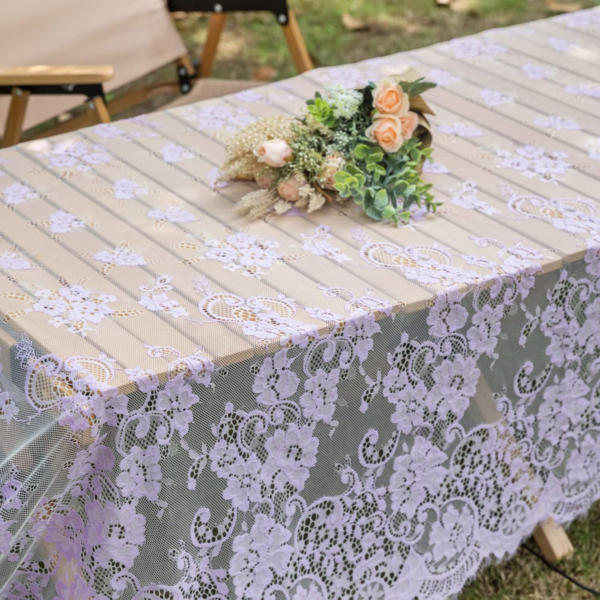 TINWIN Purple Lace Tablecloth 60x120 Inch Rectangle Vintage Runner Eyelash Fabric for Kitchen