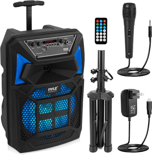 Pyle Bluetooth PA Speaker & Microphone System - Portable Karaoke Speaker with Wired Mic, Built-in