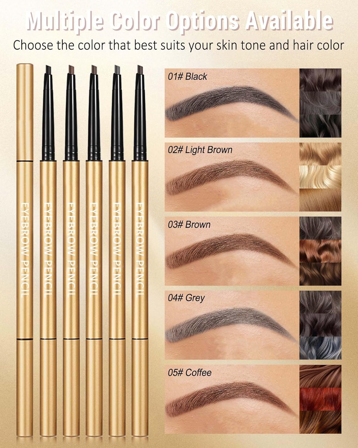 Eyebrow Pencil, 12Pcs Light Brown Ultra-Fine Retractable Eye Brow Pencil,Long-Lasting Waterproof