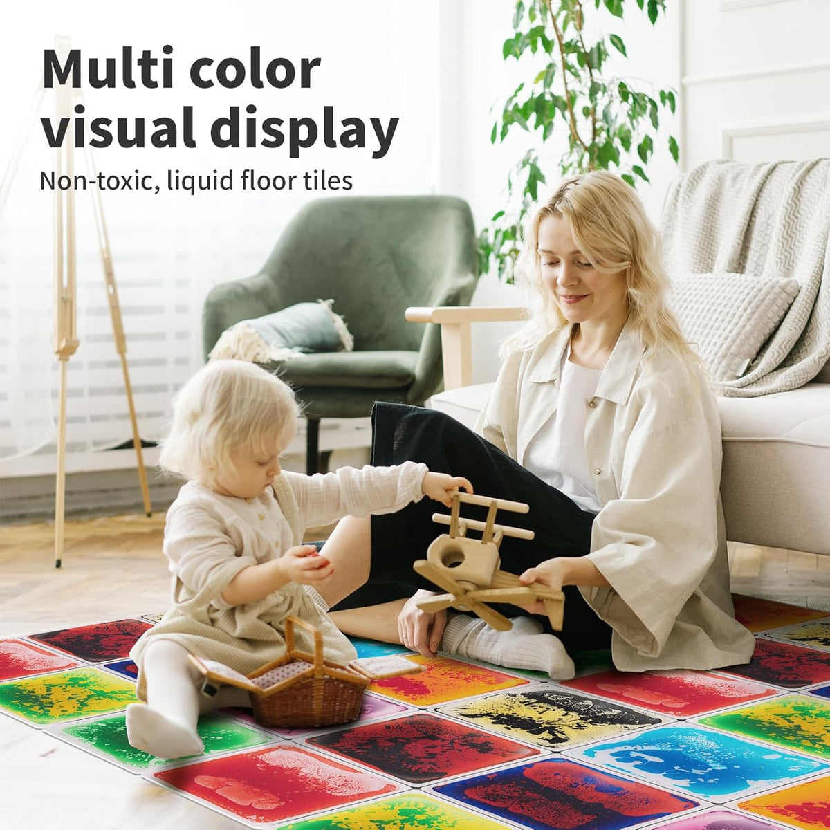 Art3d Liquid Fusion Activity Play Mat for Kids, Pack of 9 Tiles 12" X 12", Multi-Color, Round Corner