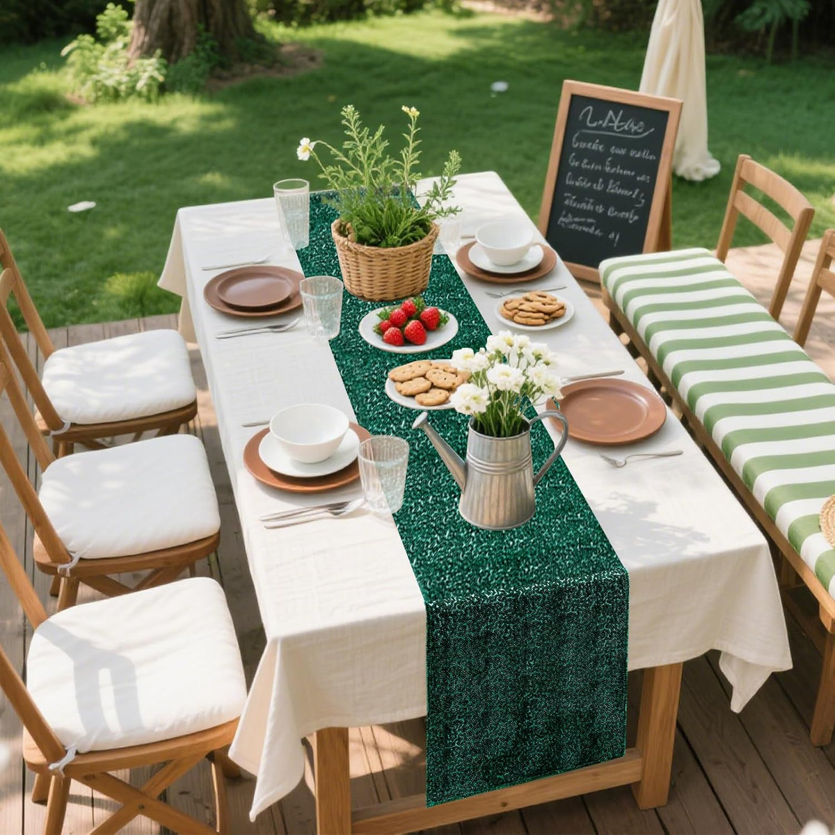 10 Packs 12 x 72 inches Sequin Table Runner, Hunter Green Glitter Table Runner for Birthday Party